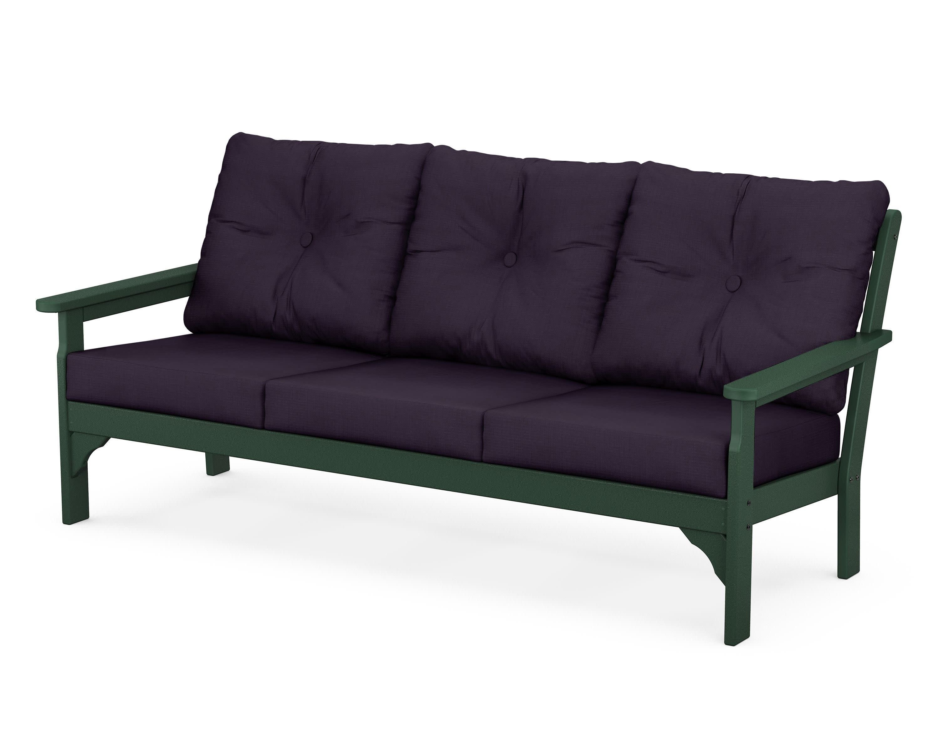 Vineyard Deep Seating Sofa in Green / Navy Linen