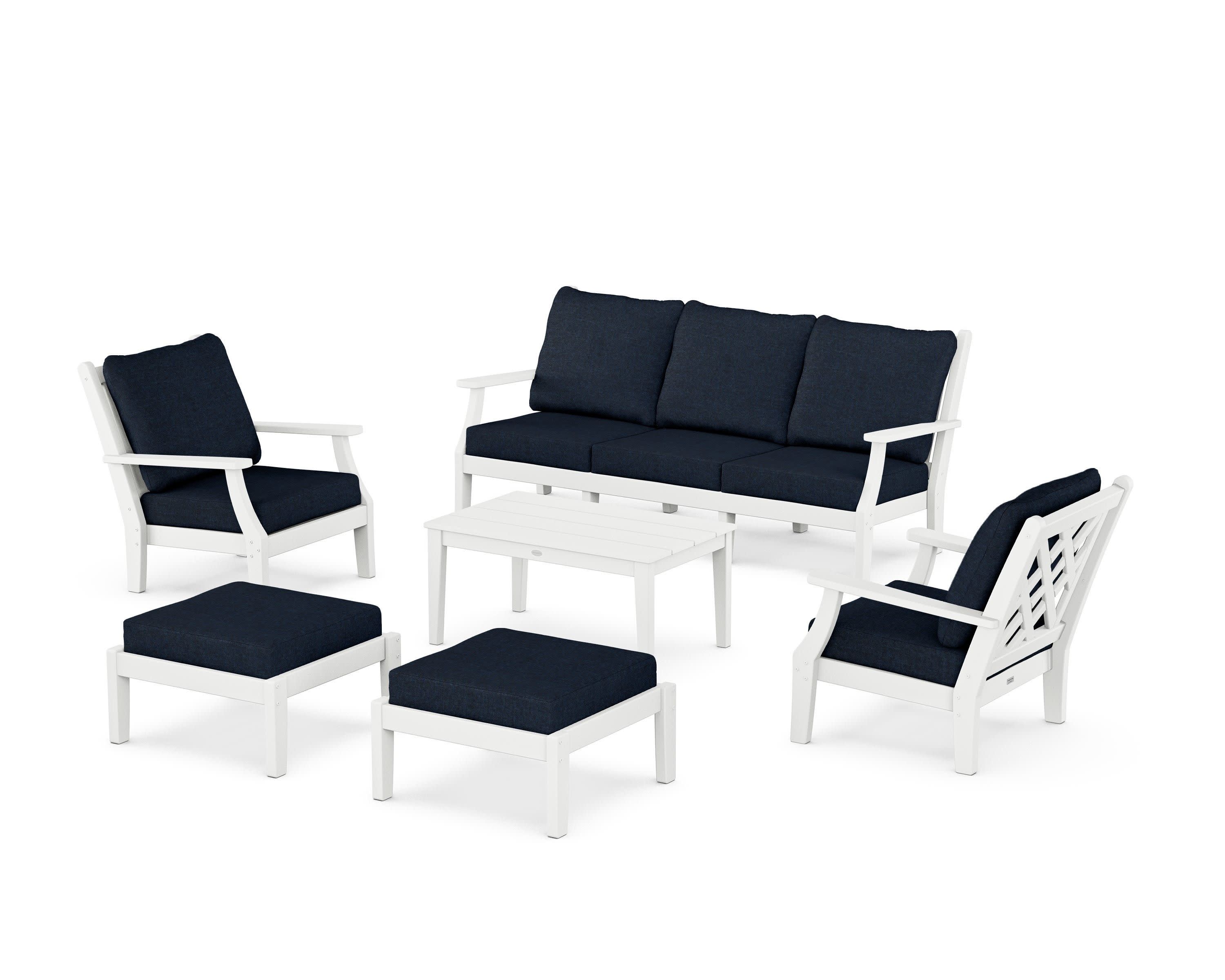 Wovendale 6-Piece Lounge Sofa Set in White / Marine Indigo