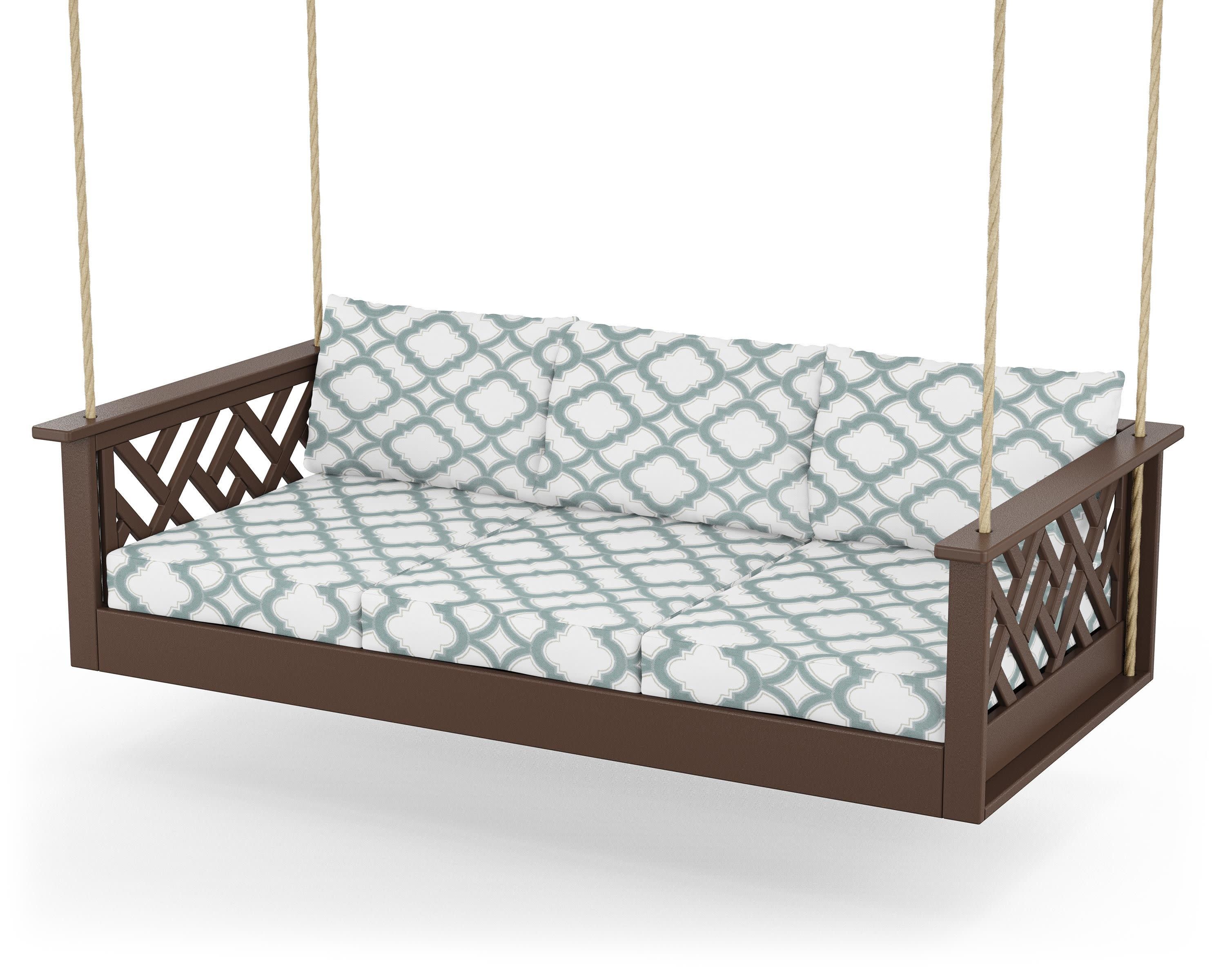 Chippendale Daybed Swing in Mahogany / Trellis Glacier Spa