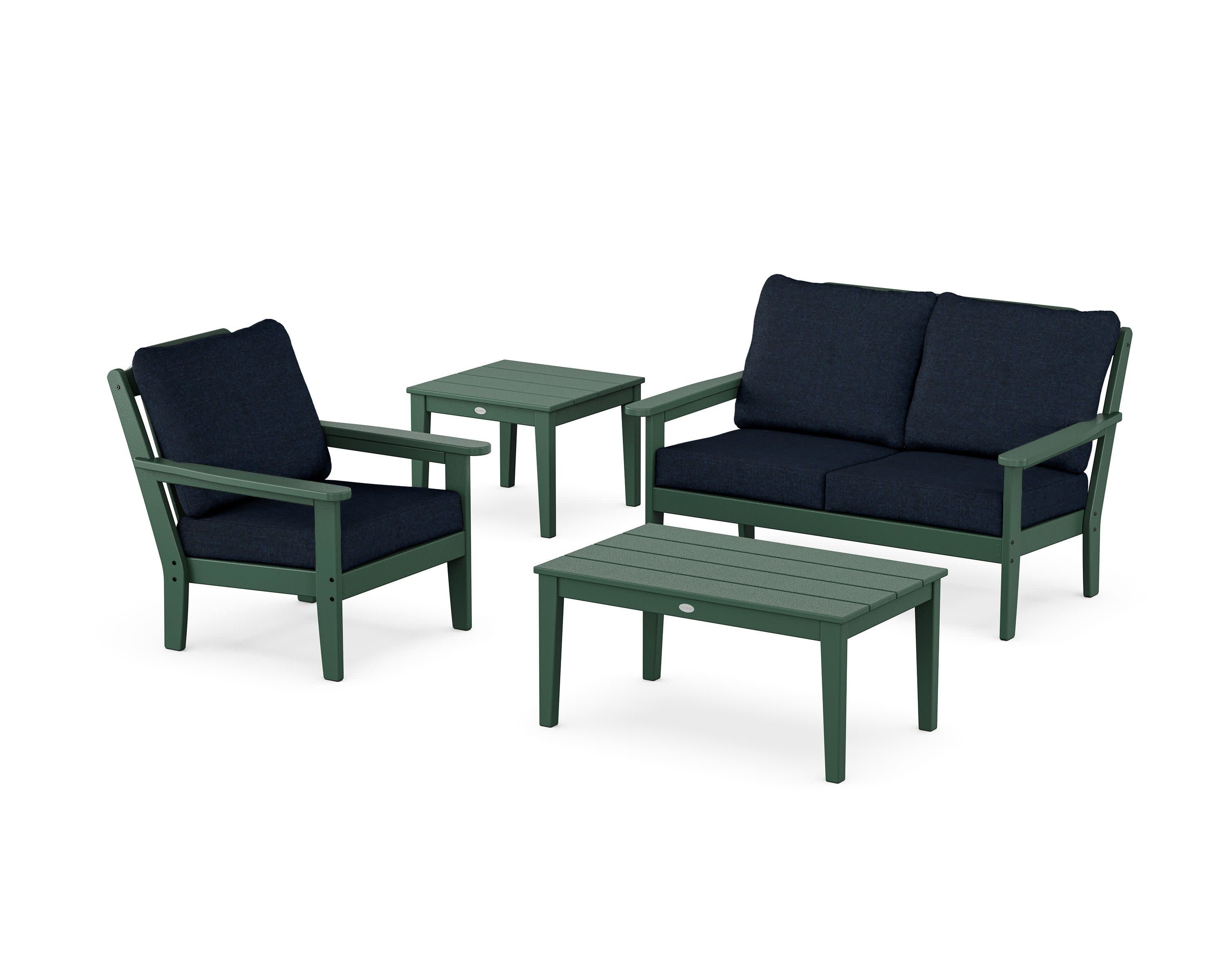 Wovendale 4-Piece Deep Seating Set in Green / Marine Indigo
