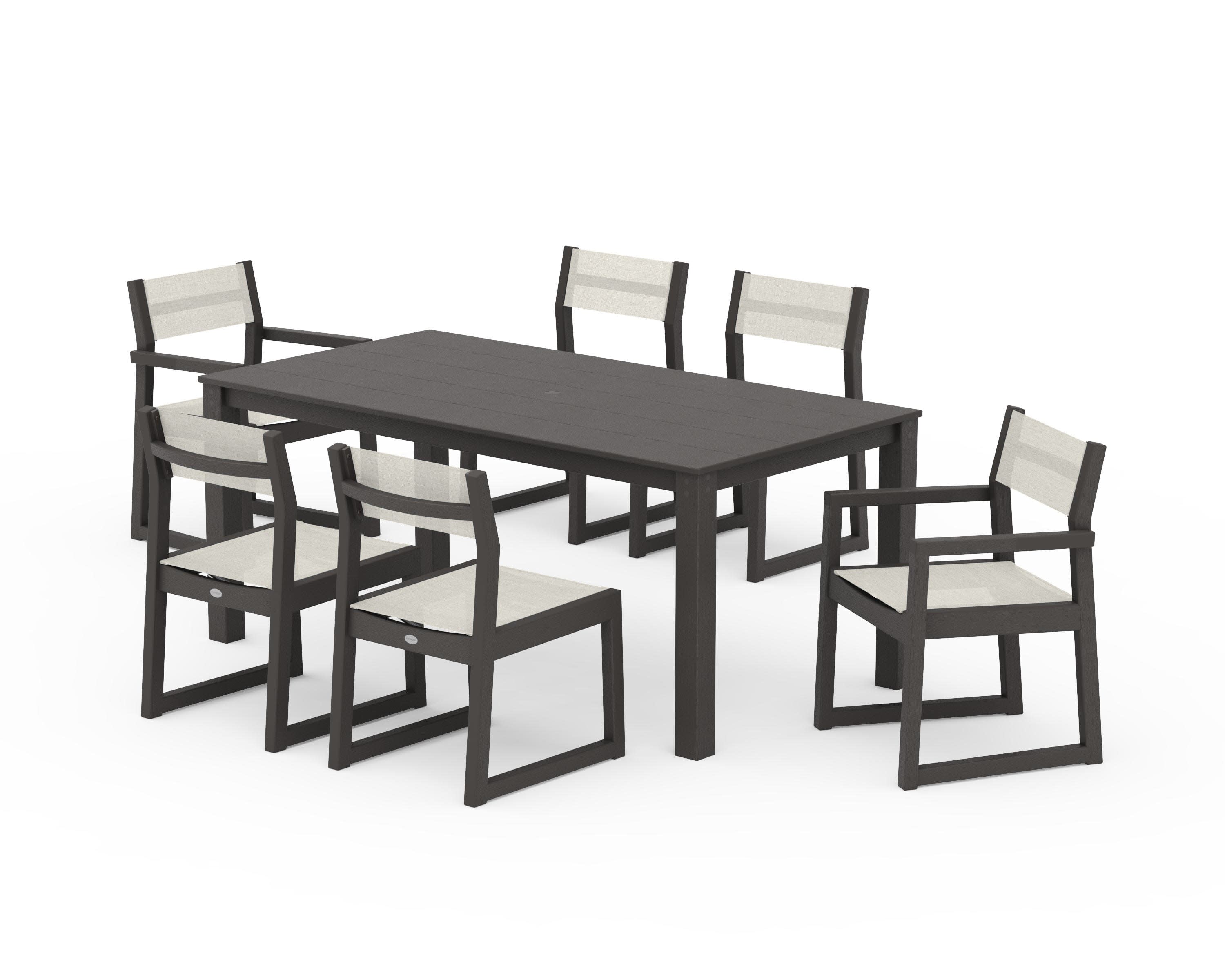 EDGE Sling 7-Piece Parsons Dining Set in Vintage Coffee / Parchment Sling