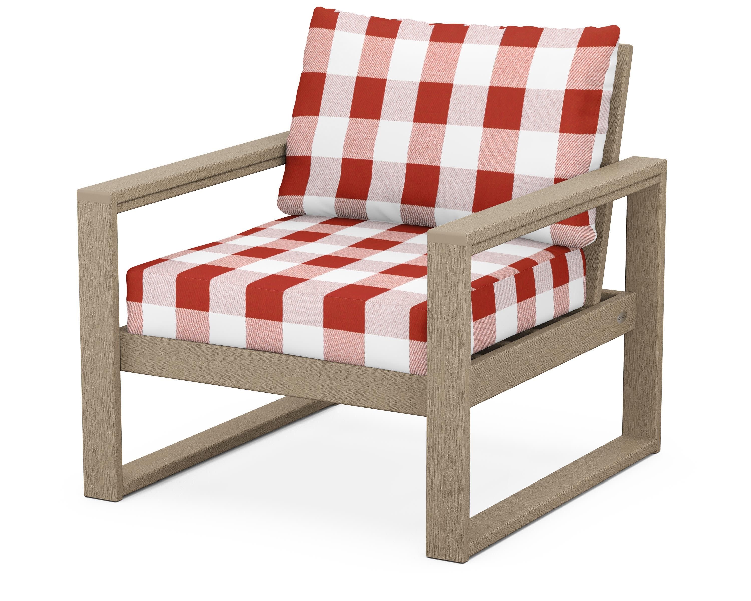 EDGE Club Chair in Vintage Sahara / Buffalo Plaid Crimson
