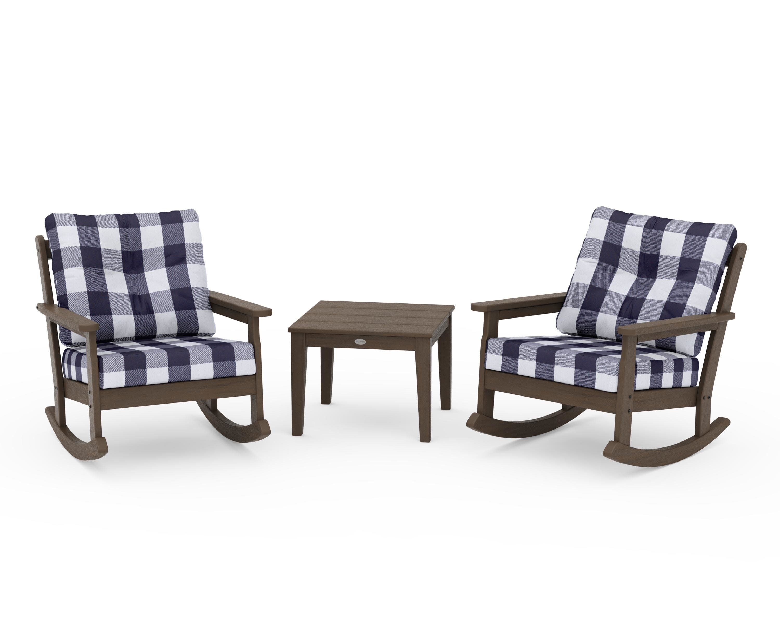 Vineyard 3-Piece Deep Seating Rocker Set in Kona / Buffalo Plaid Navy