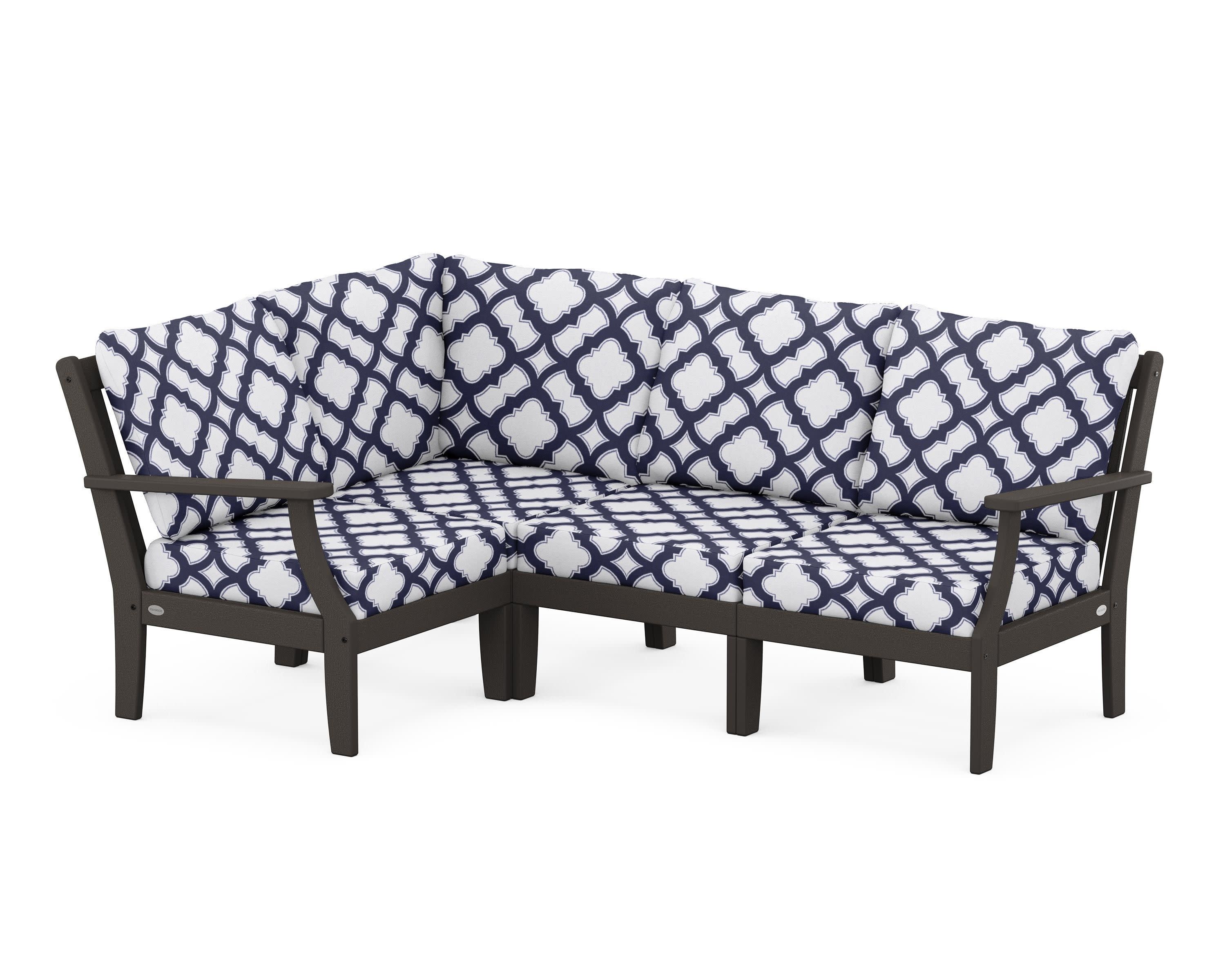 Braxton Modular 4-Piece Deep Seating Set in Vintage Coffee / Trellis Navy
