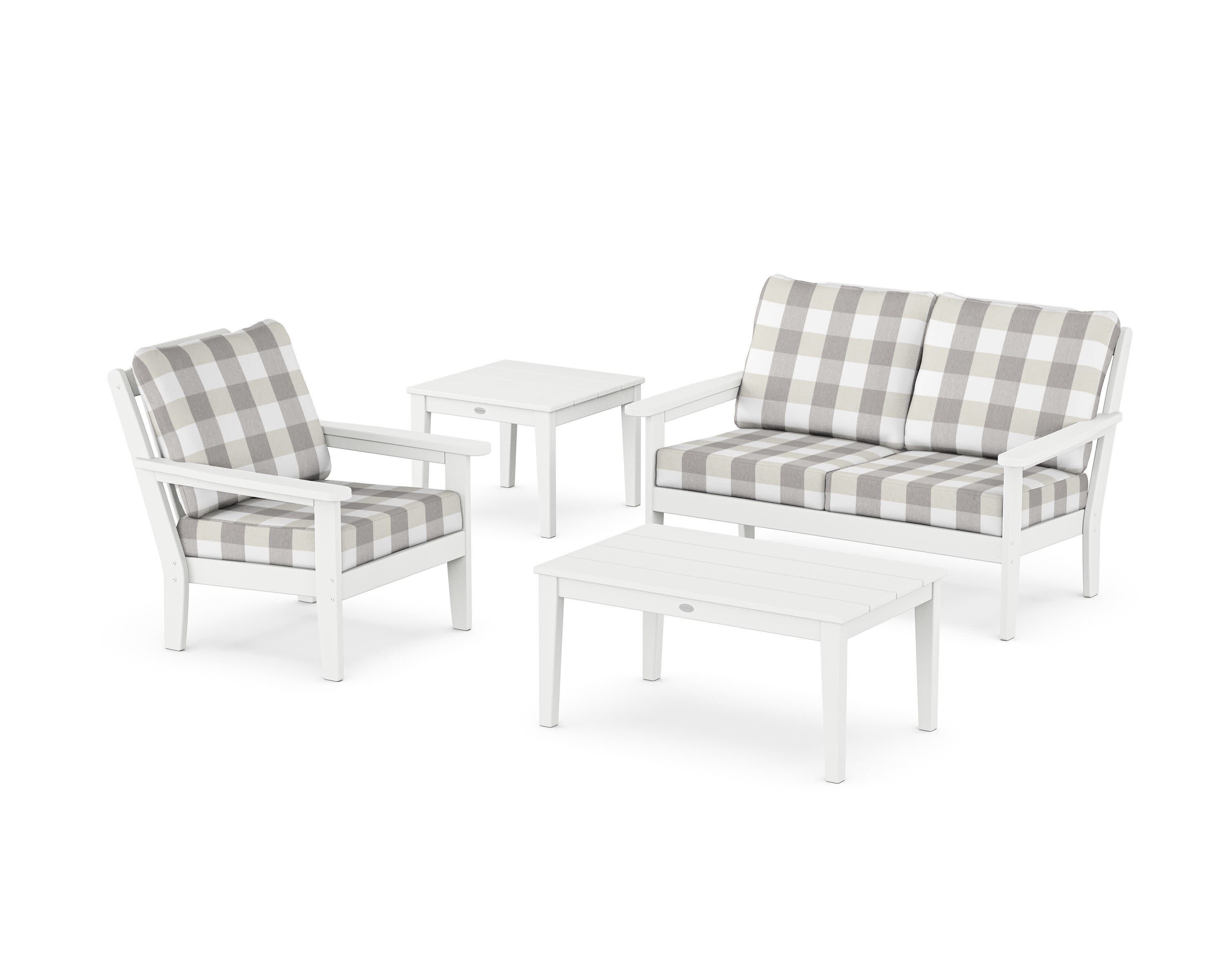Wovendale 4-Piece Deep Seating Set in White / Buffalo Plaid Grey Mist