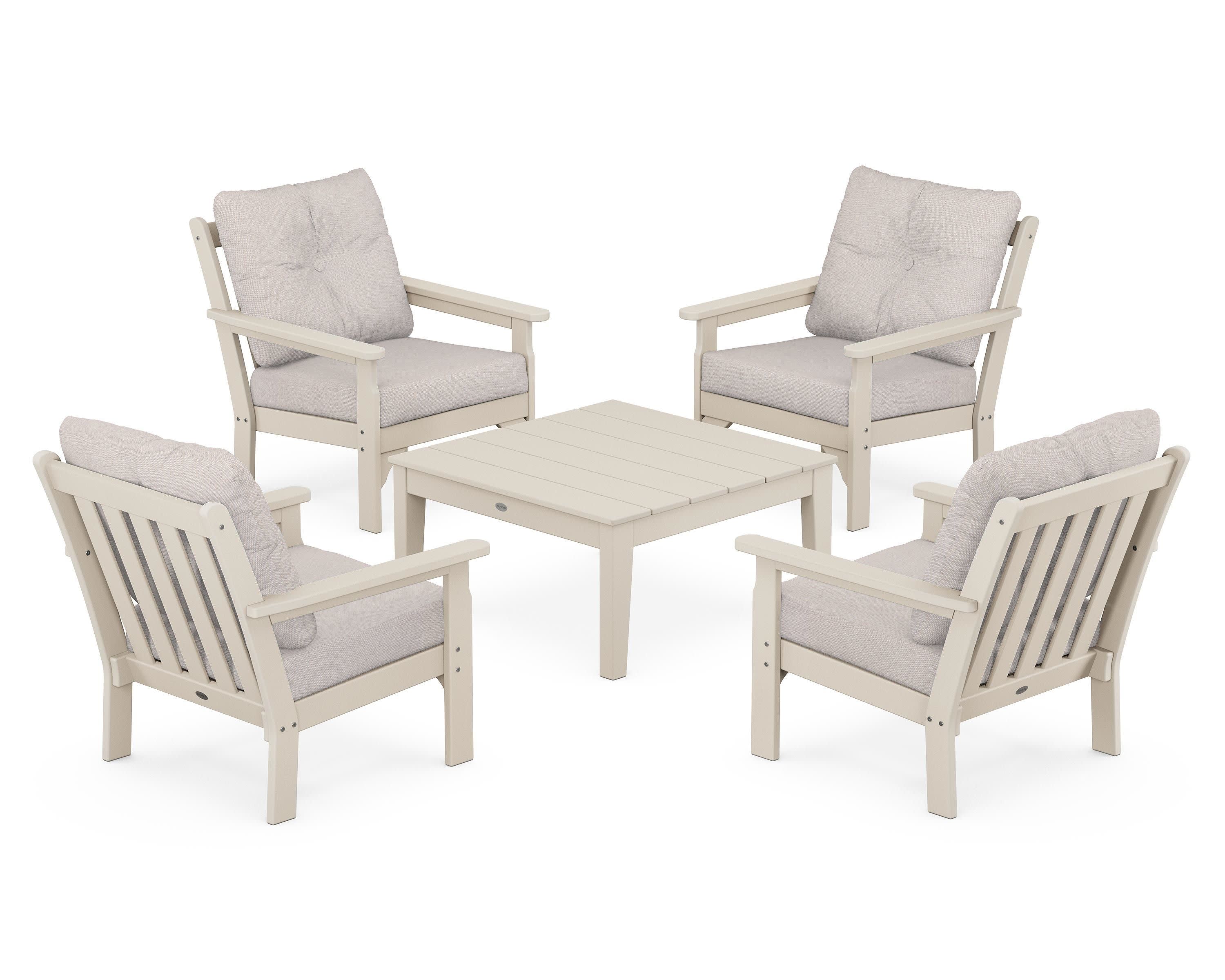 Vineyard 5-Piece Deep Seating Conversation Set in Sand / Dune Burlap