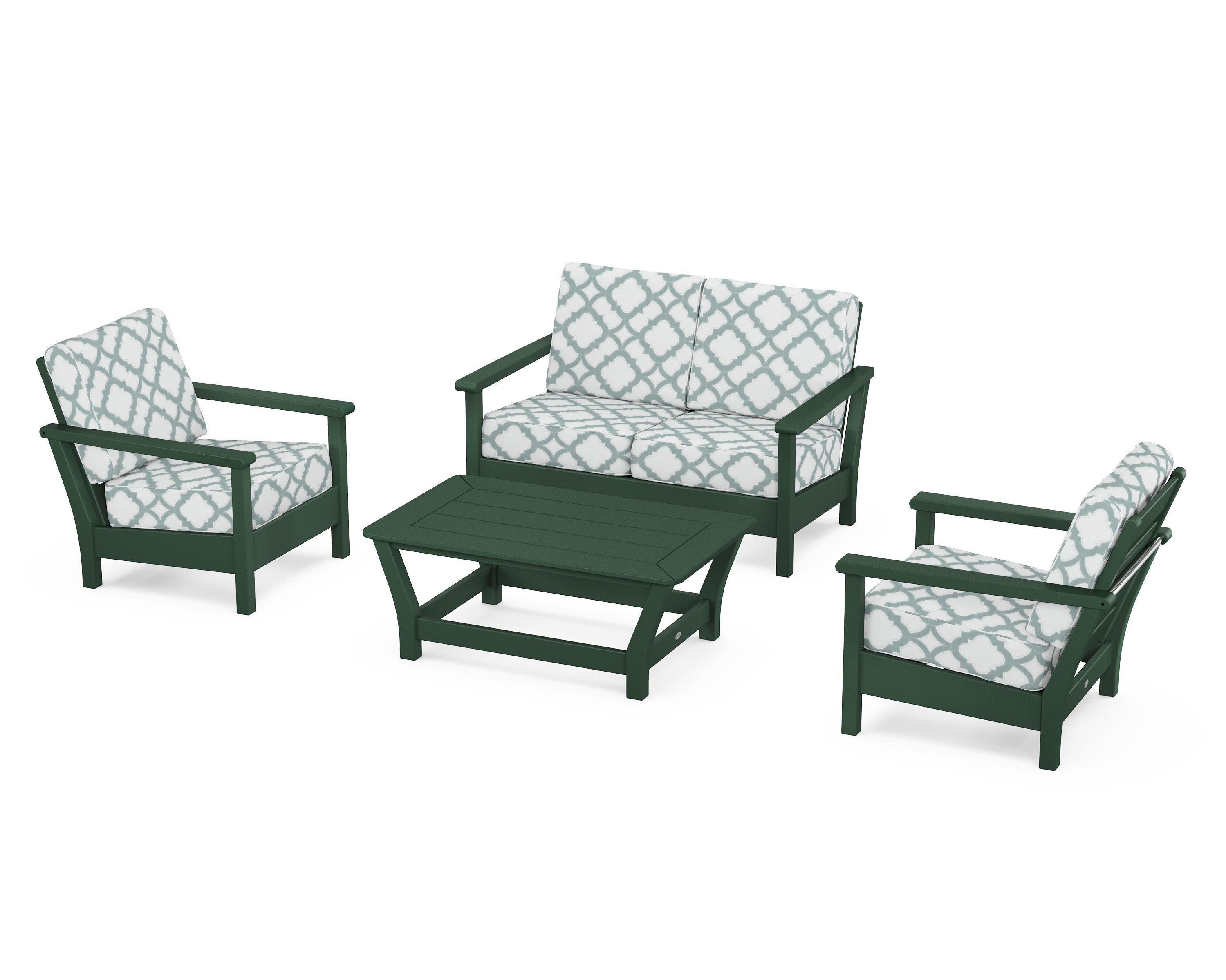 Harbour 4-Piece Deep Seating Set in Green / Trellis Glacier Spa