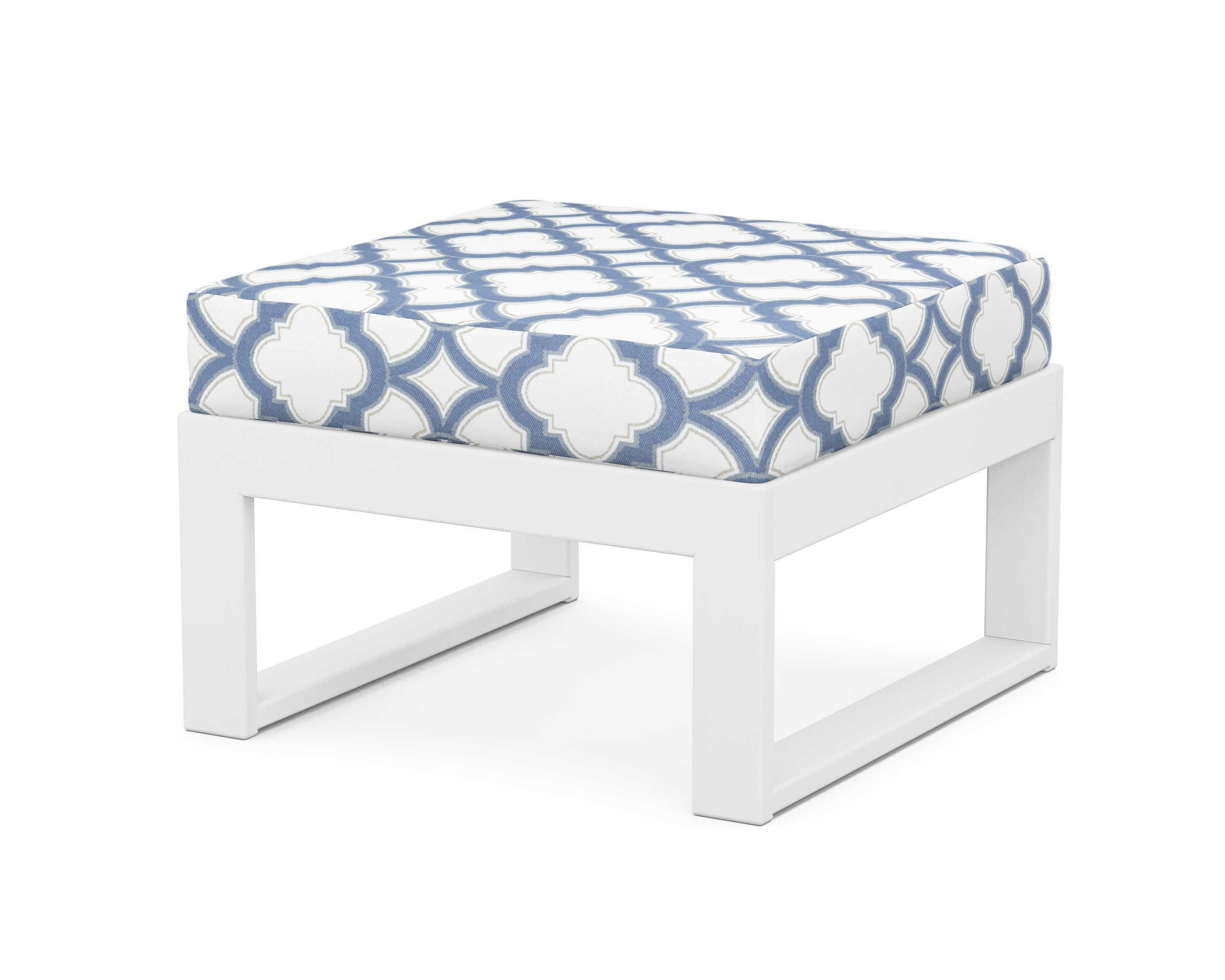 Modular Ottoman - Modern in White / Trellis Sky Blue