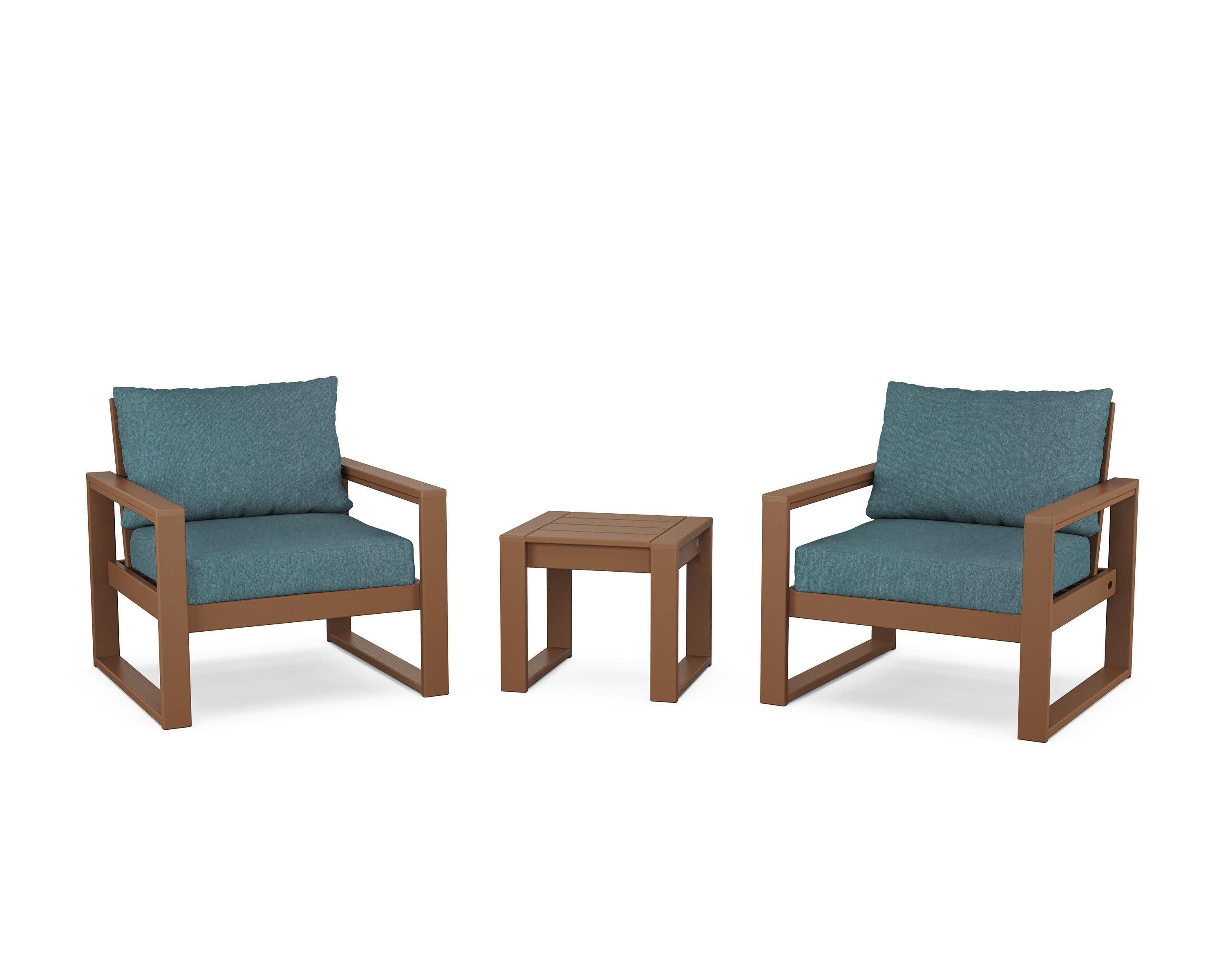 EDGE Sectional 3-Piece Deep Seating Set in Teak / Ocean Teal