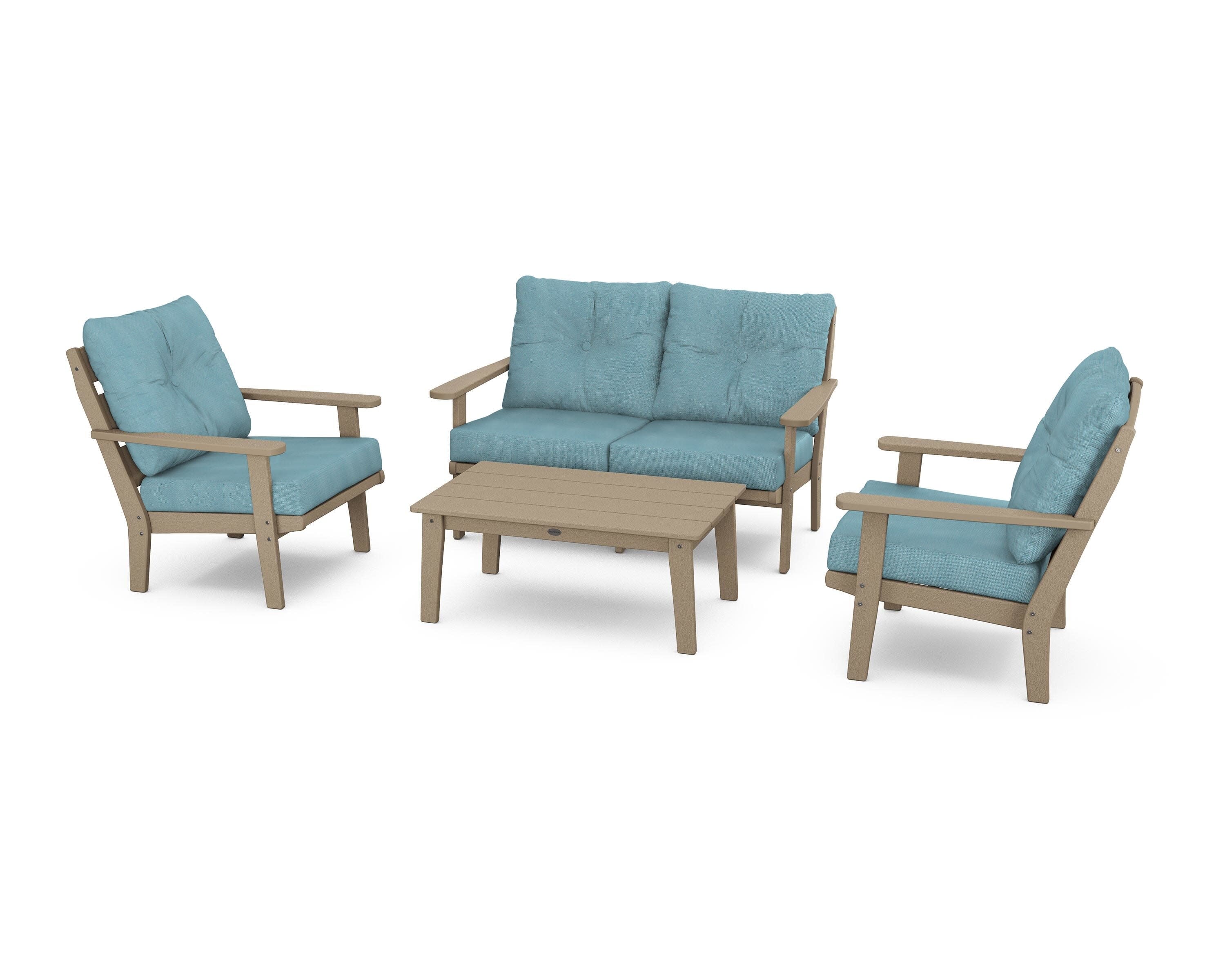 Lakeside 4-Piece Deep Seating Set in Vintage Sahara / Lattice Sky Blue