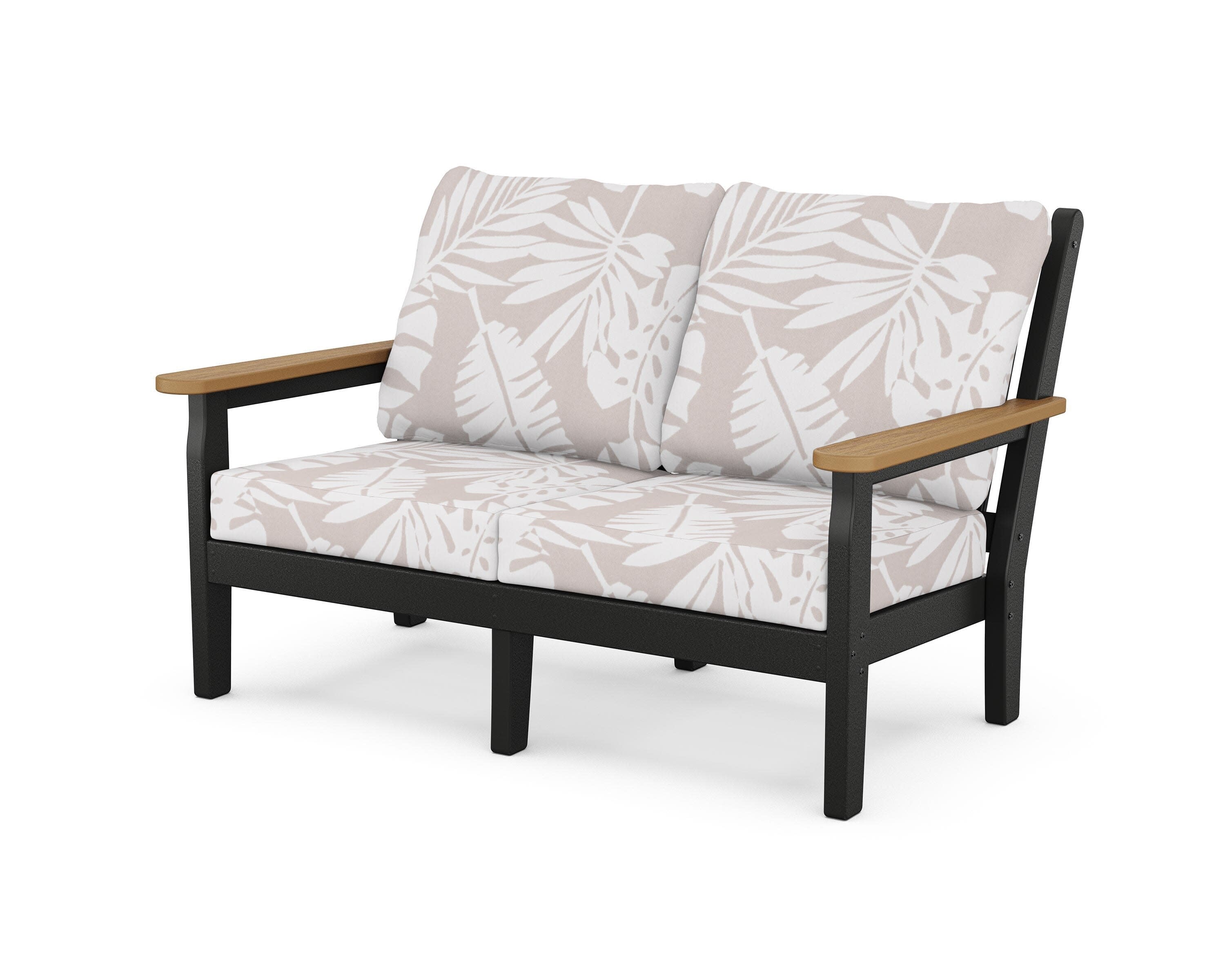 Chippendale Deep Seating Loveseat in Black / Natural / Leaf Dune Burlap