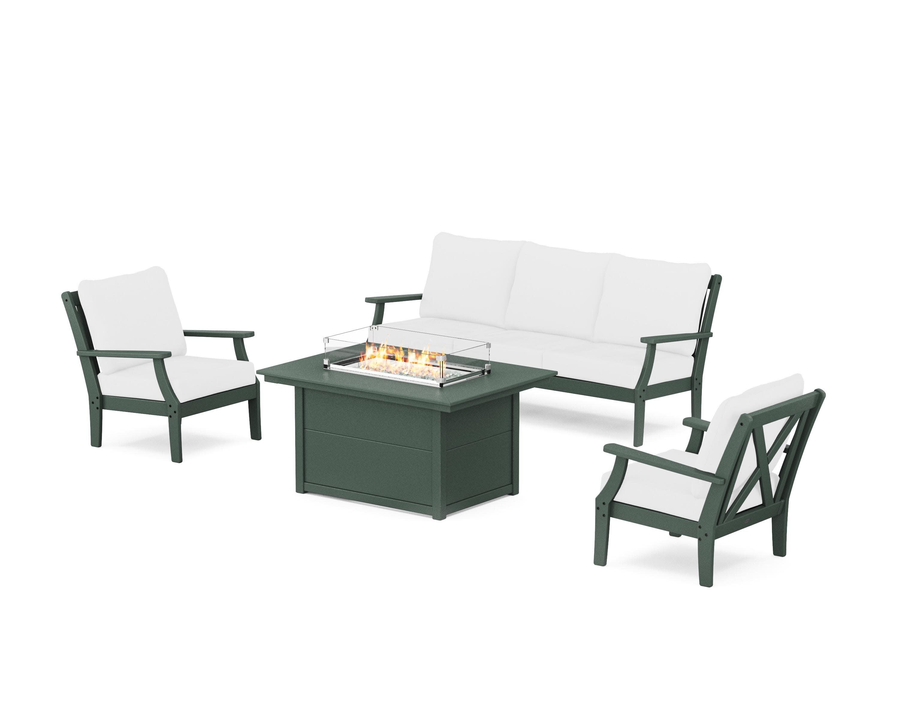 Braxton Deep Seating Fire Pit Table Set in Green / Natural