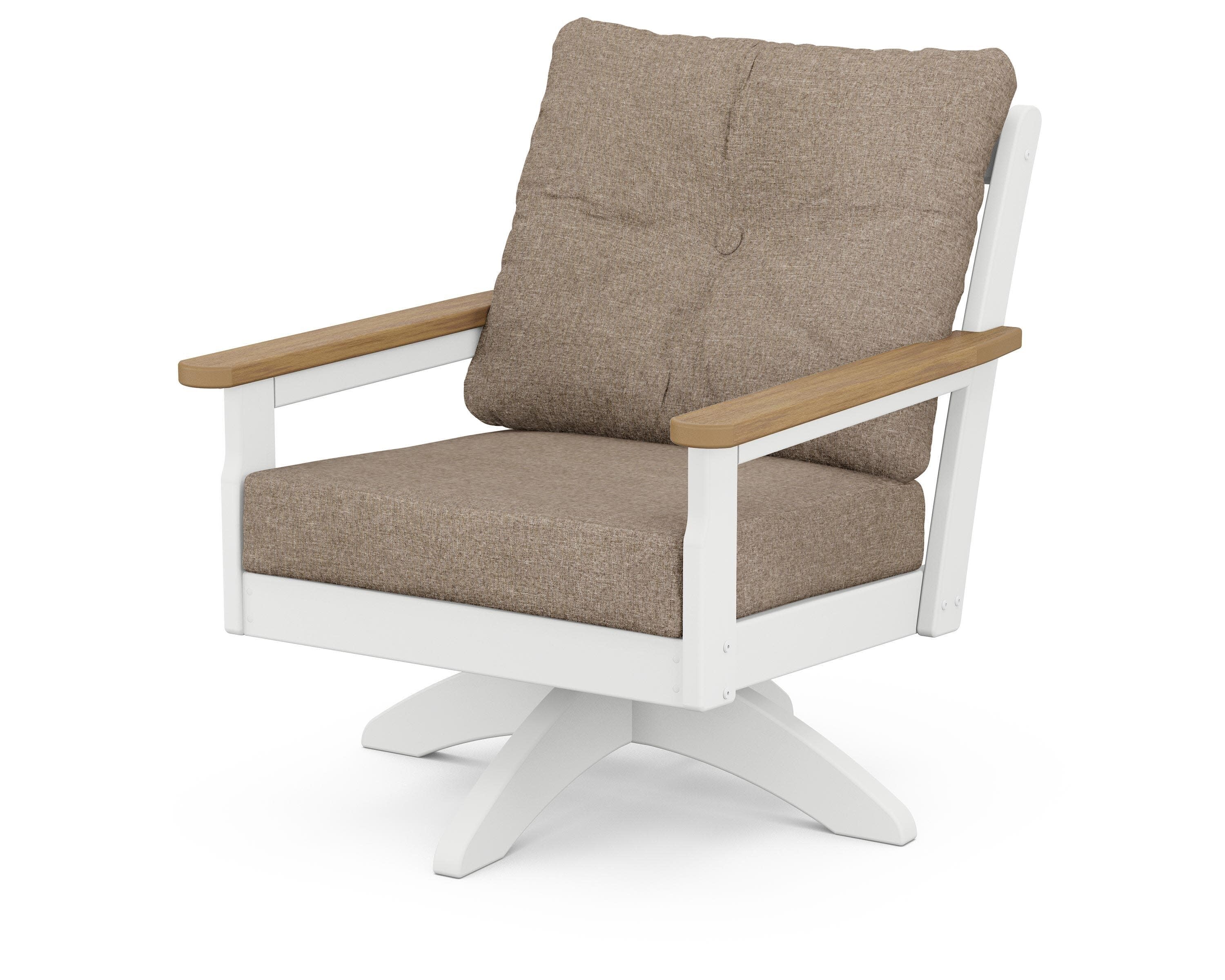 Vineyard Deep Seating Swivel Chair in White / Natural / Spiced Burlap
