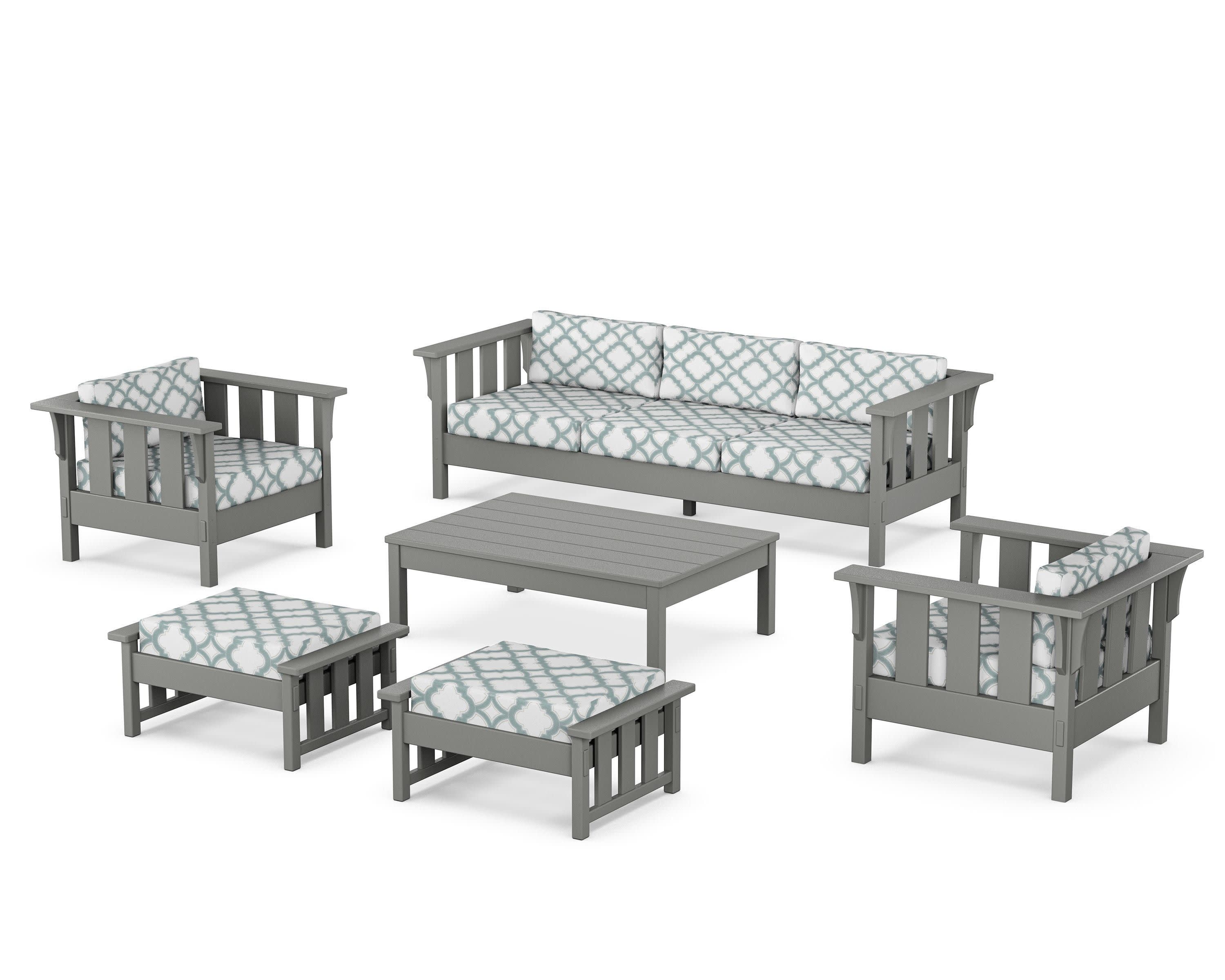 Acadia 6-Piece Lounge Sofa Set in Slate Grey / Trellis Glacier Spa