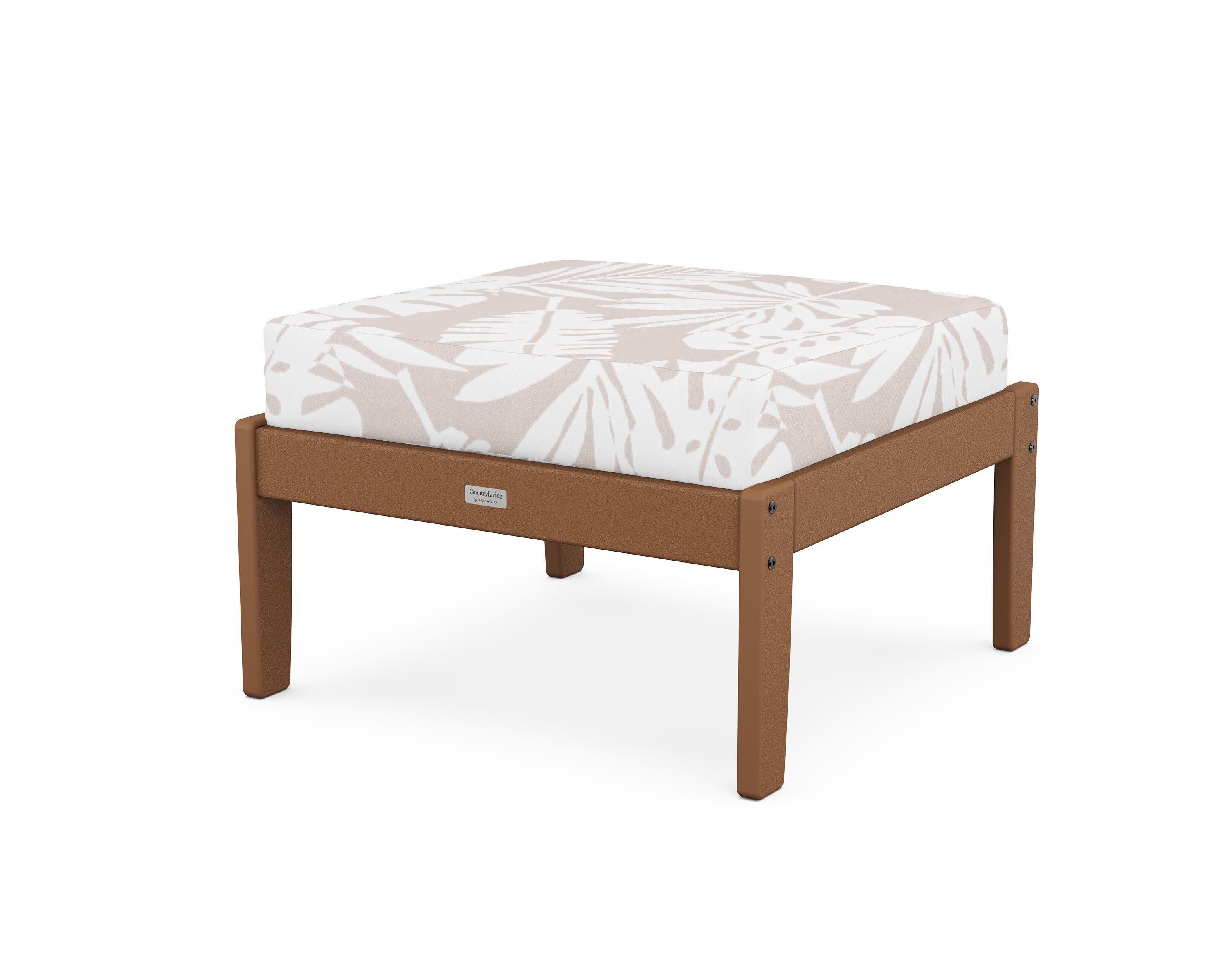 Cottage Deep Seating Ottoman in Teak / Leaf Dune Burlap