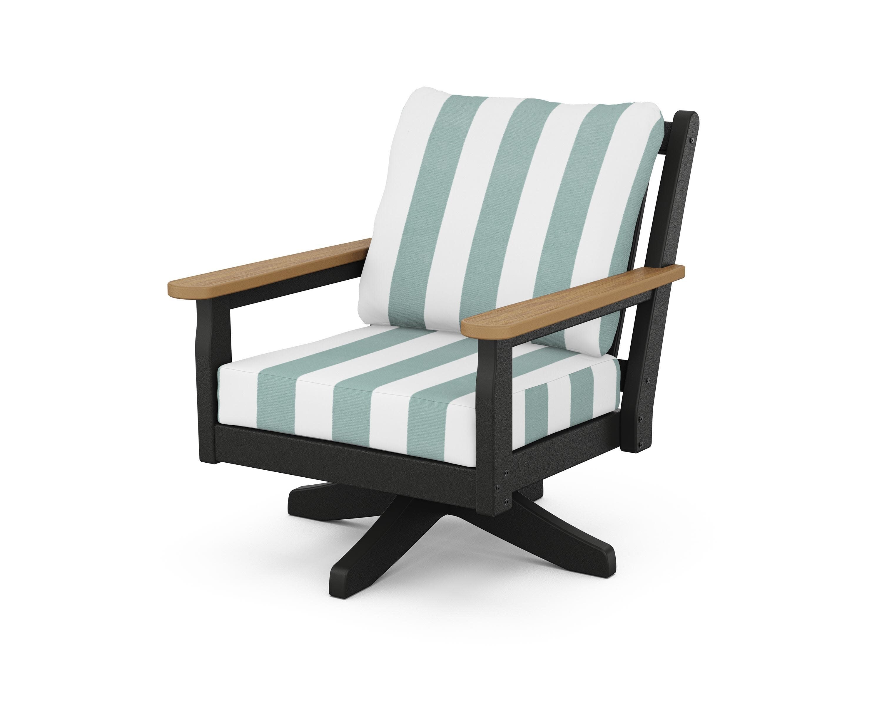 Chippendale Deep Seating Swivel Chair in Black / Natural / Cabana Stripe Glacier Spa
