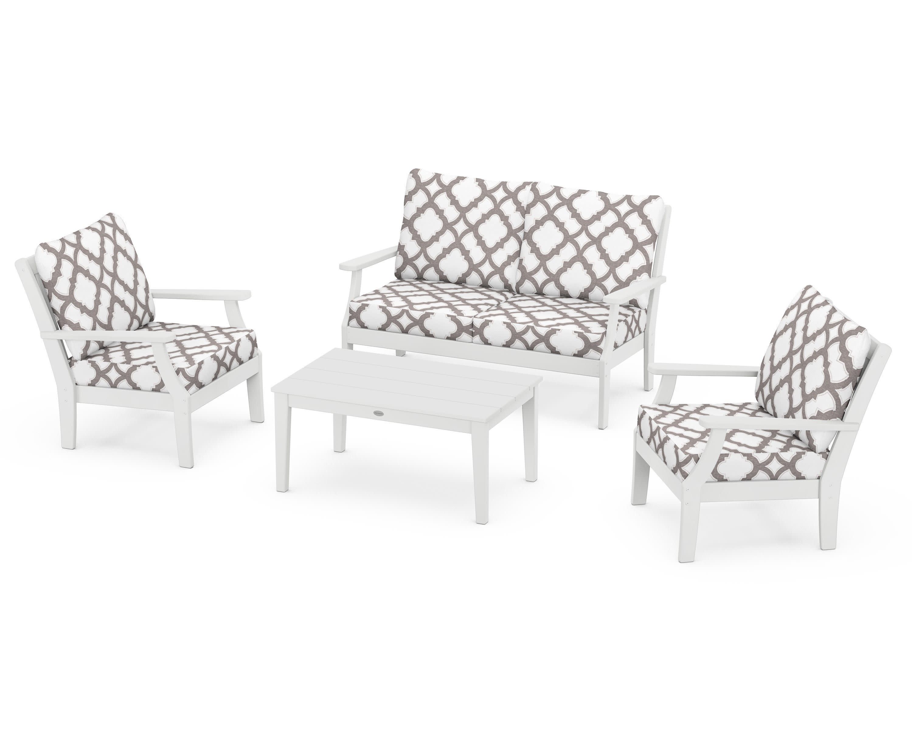 Braxton 4-Piece Deep Seating Chair Set in White / Trellis Grey Mist