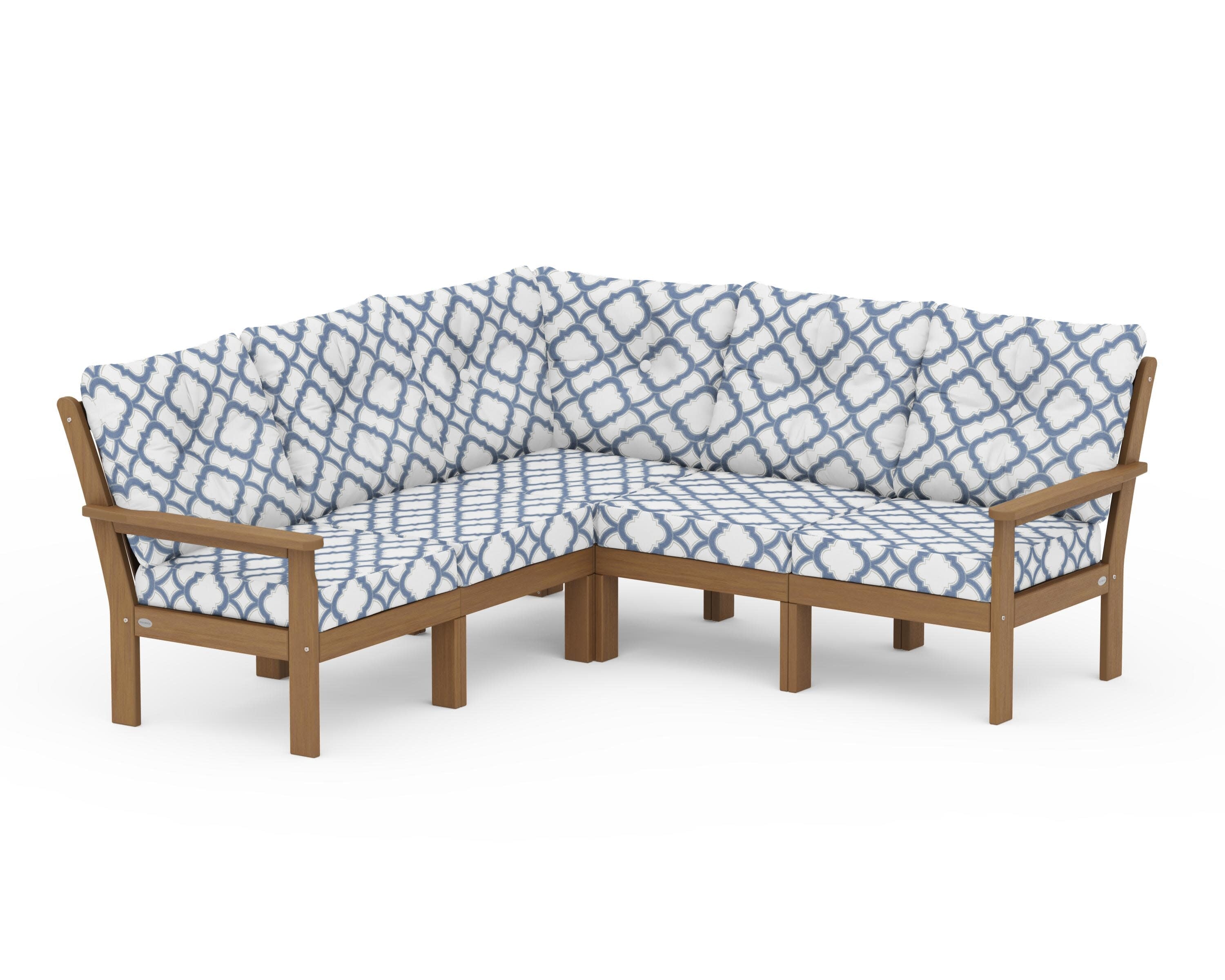 Vineyard 5-Piece Sectional in Natural / Trellis Sky Blue