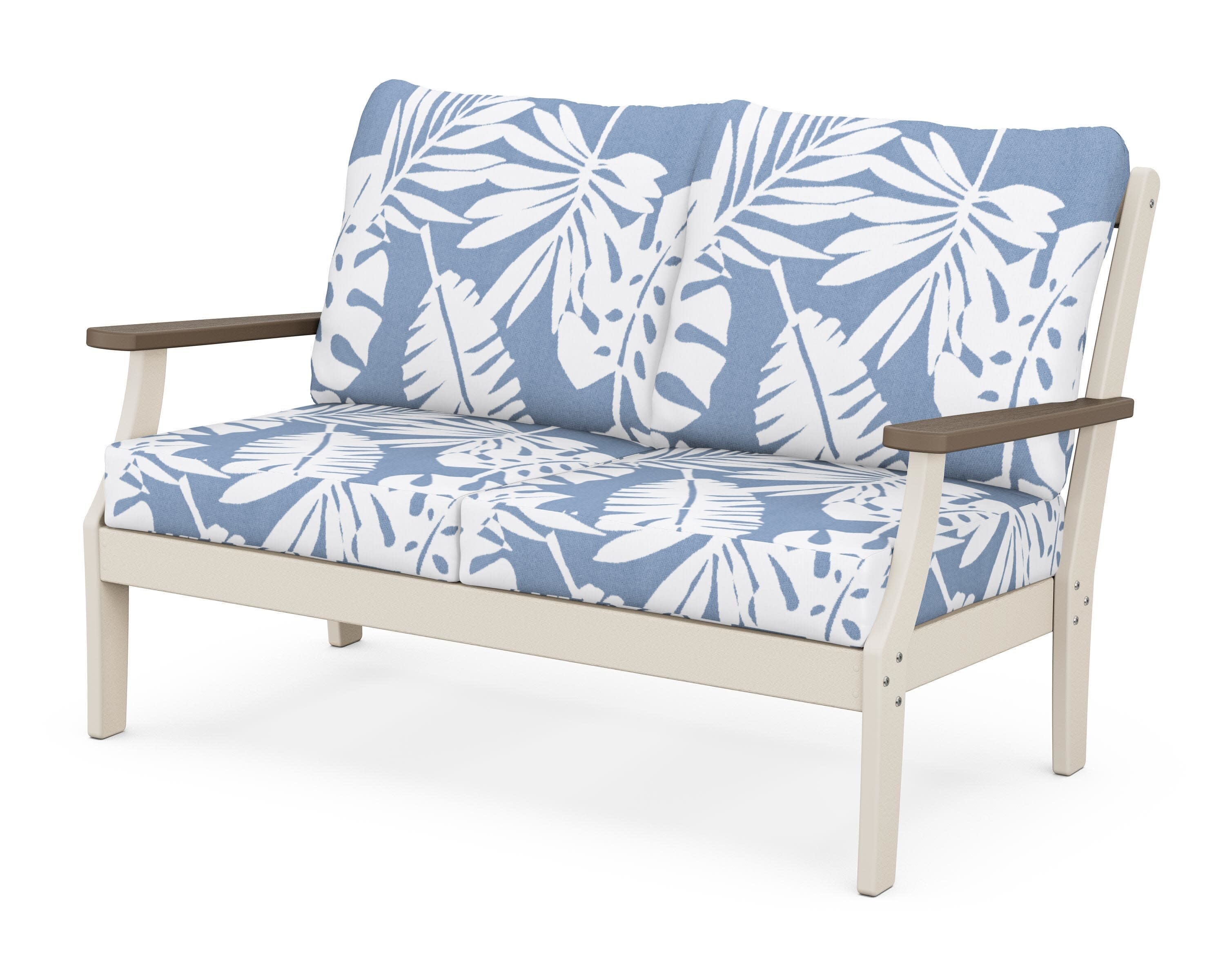 Braxton Deep Seating Loveseat in Sand / Kona / Leaf Sky Blue