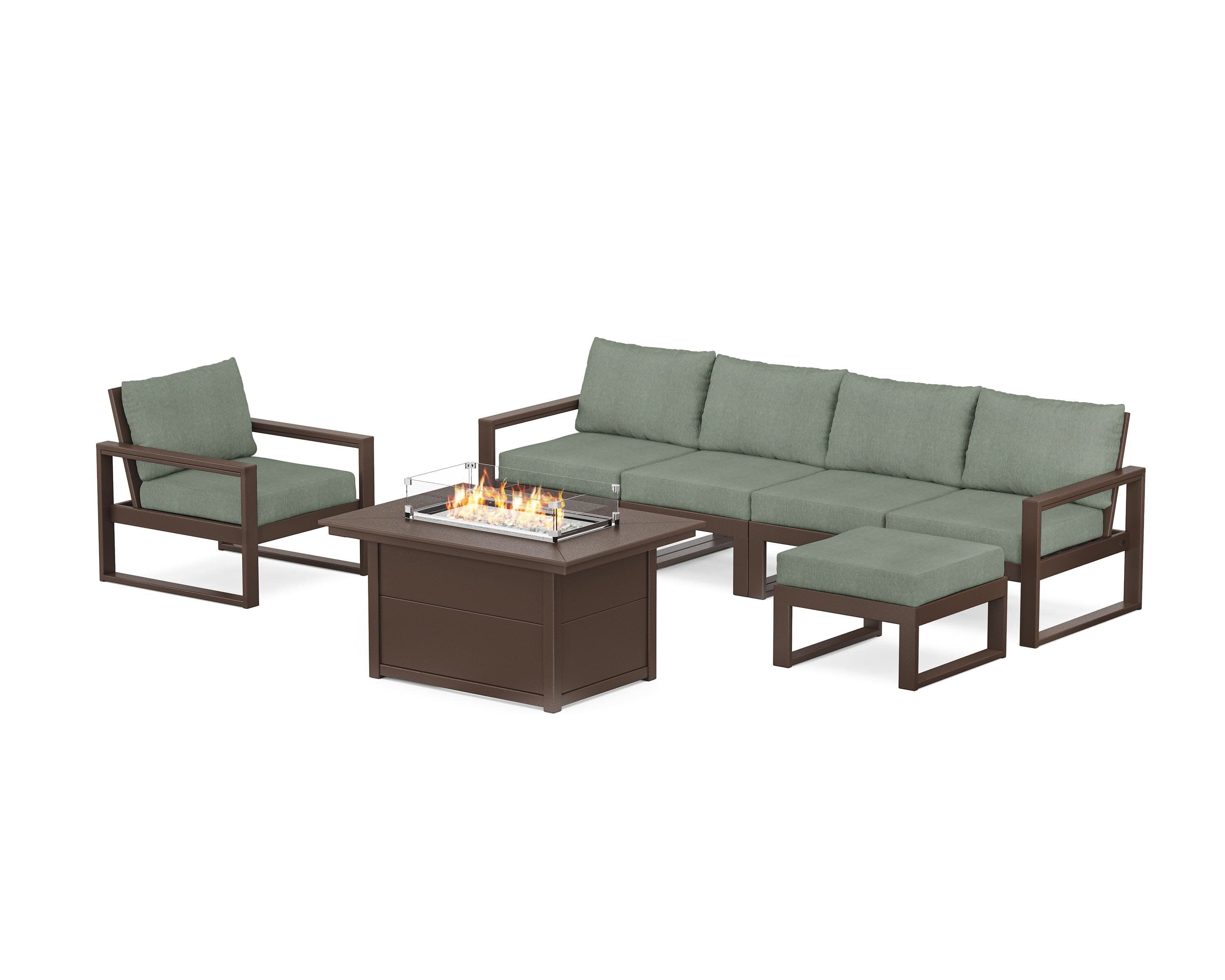 EDGE Sectional Lounge and Fire Pit Set in Mahogany / Cast Sage