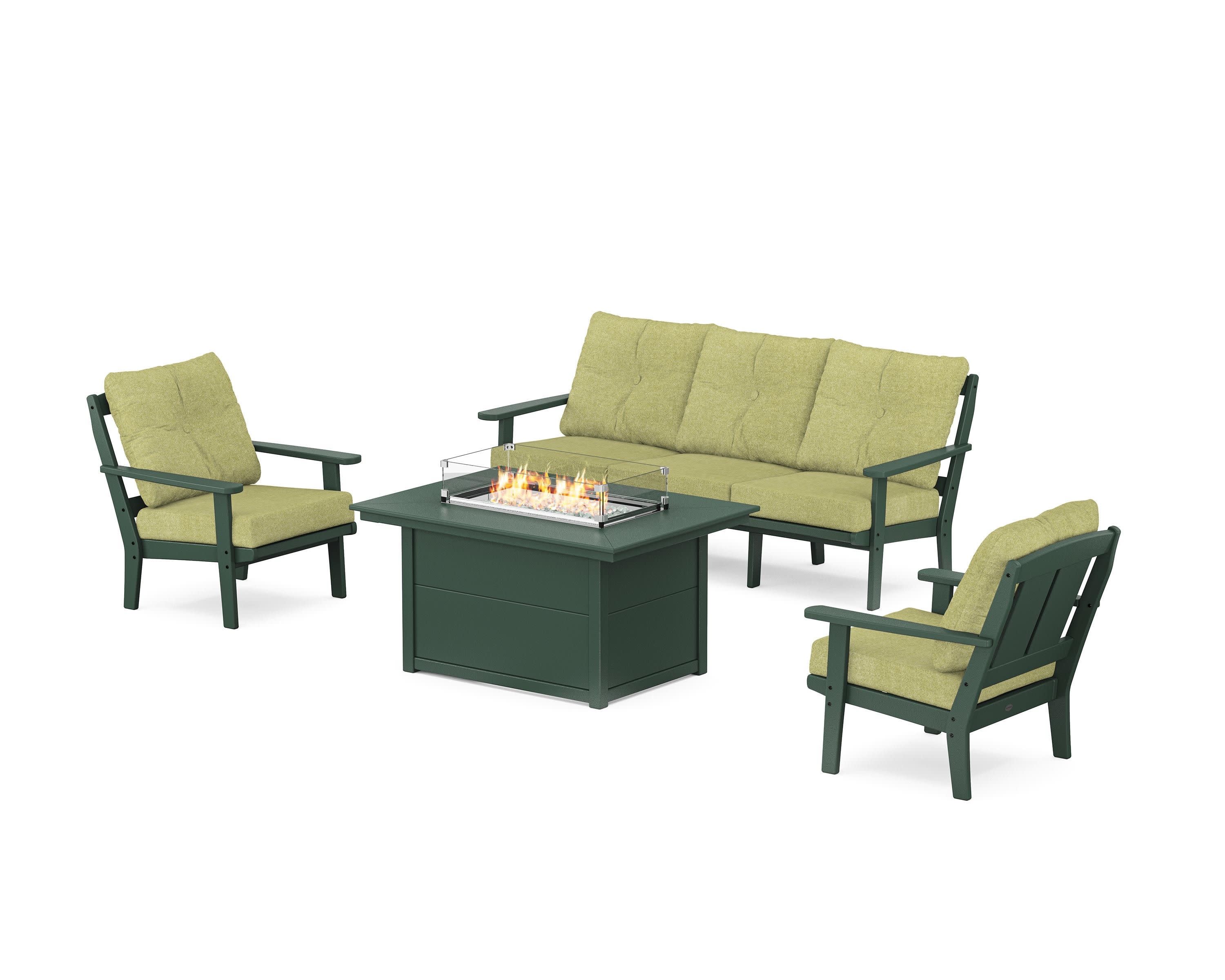 Mission Deep Seating Fire Pit Table Set in Green / Chartreuse Boucle