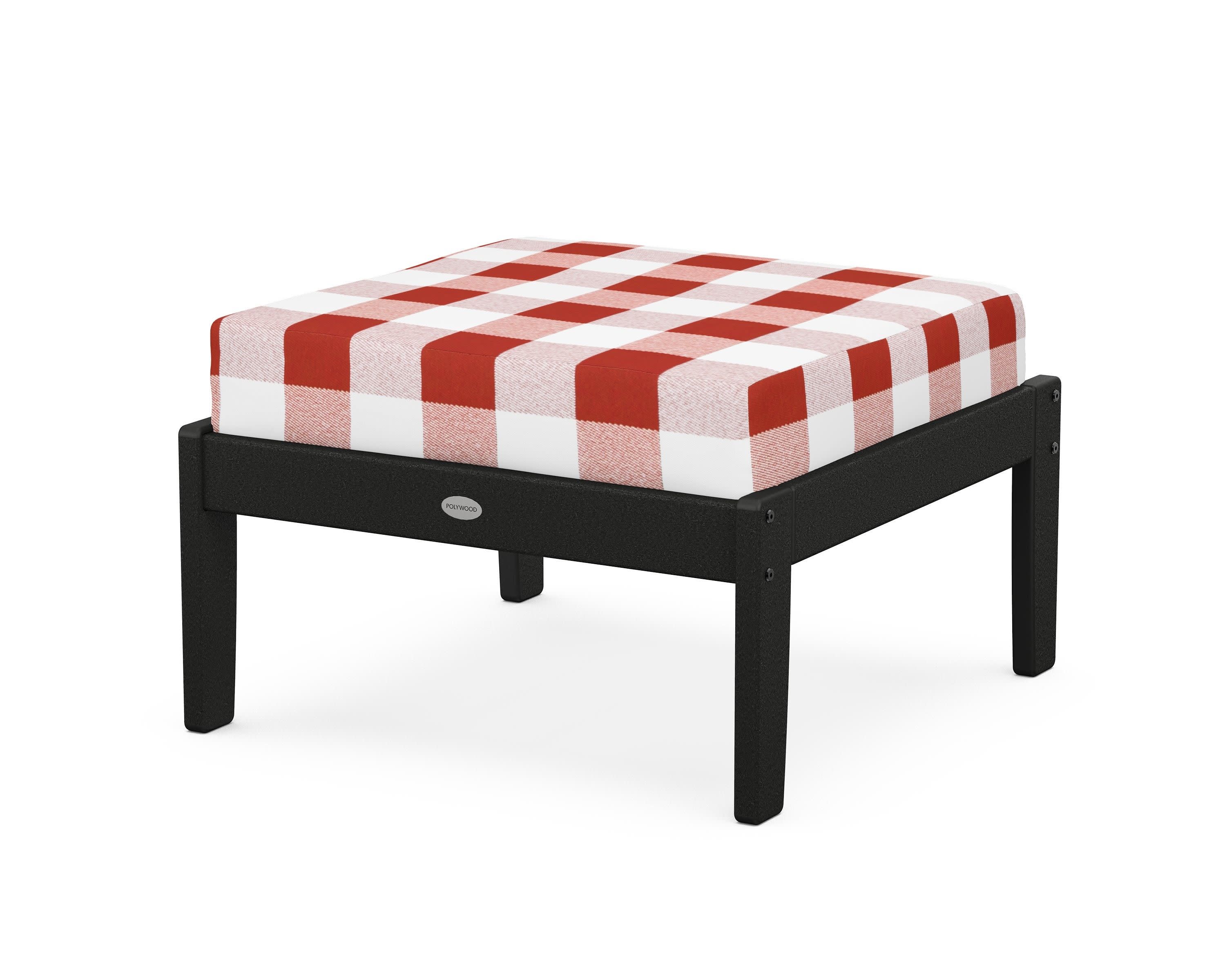 Braxton Deep Seating Ottoman in Black / Buffalo Plaid Crimson