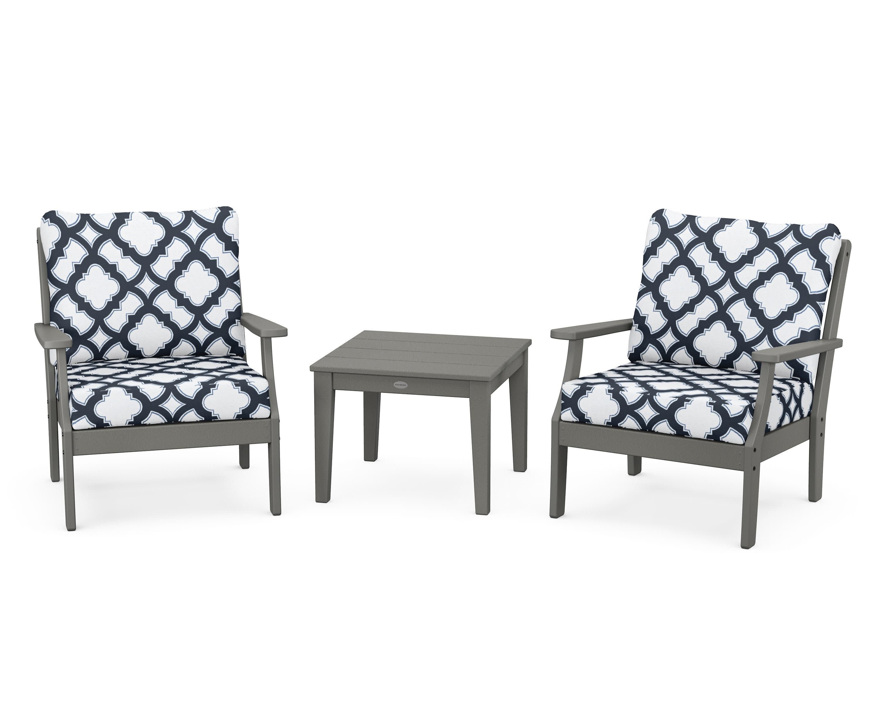 Braxton 3-Piece Deep Seating Set in Slate Grey / Trellis Marine Indigo