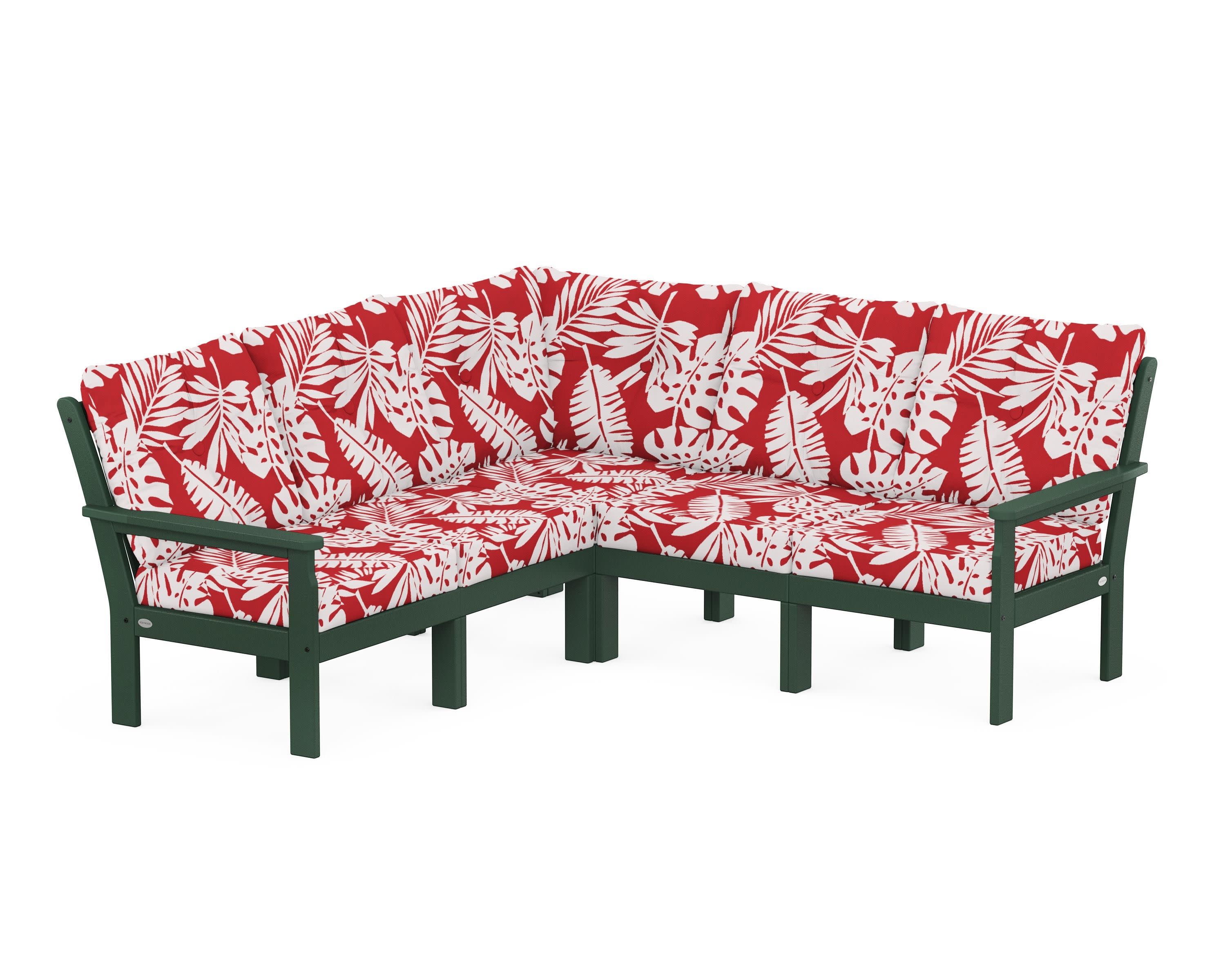 Vineyard 5-Piece Sectional in Green / Leaf Crimson