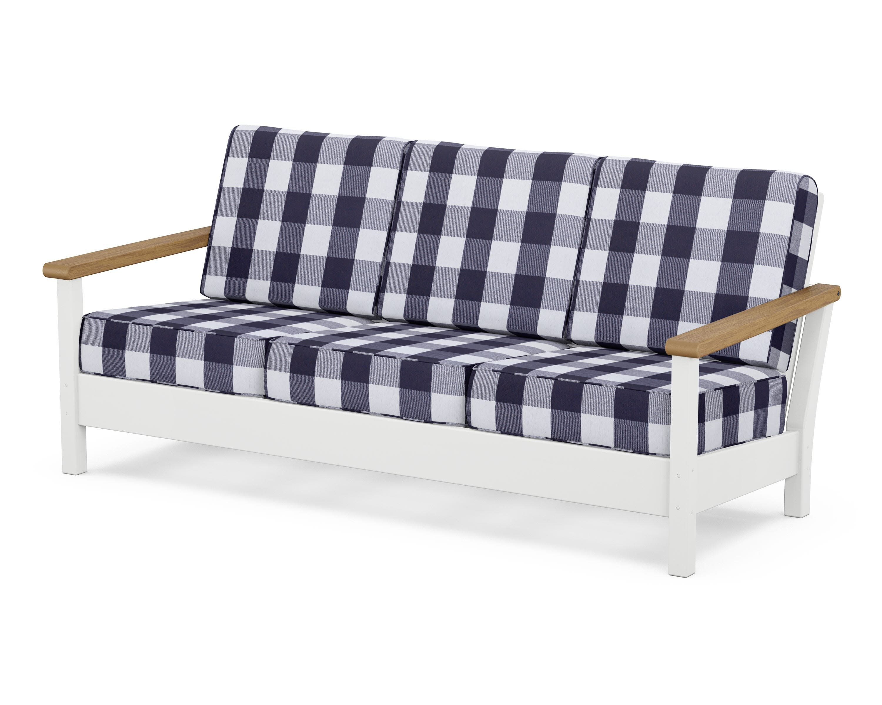 Harbour Deep Seating Sofa in White / Natural / Buffalo Plaid Navy