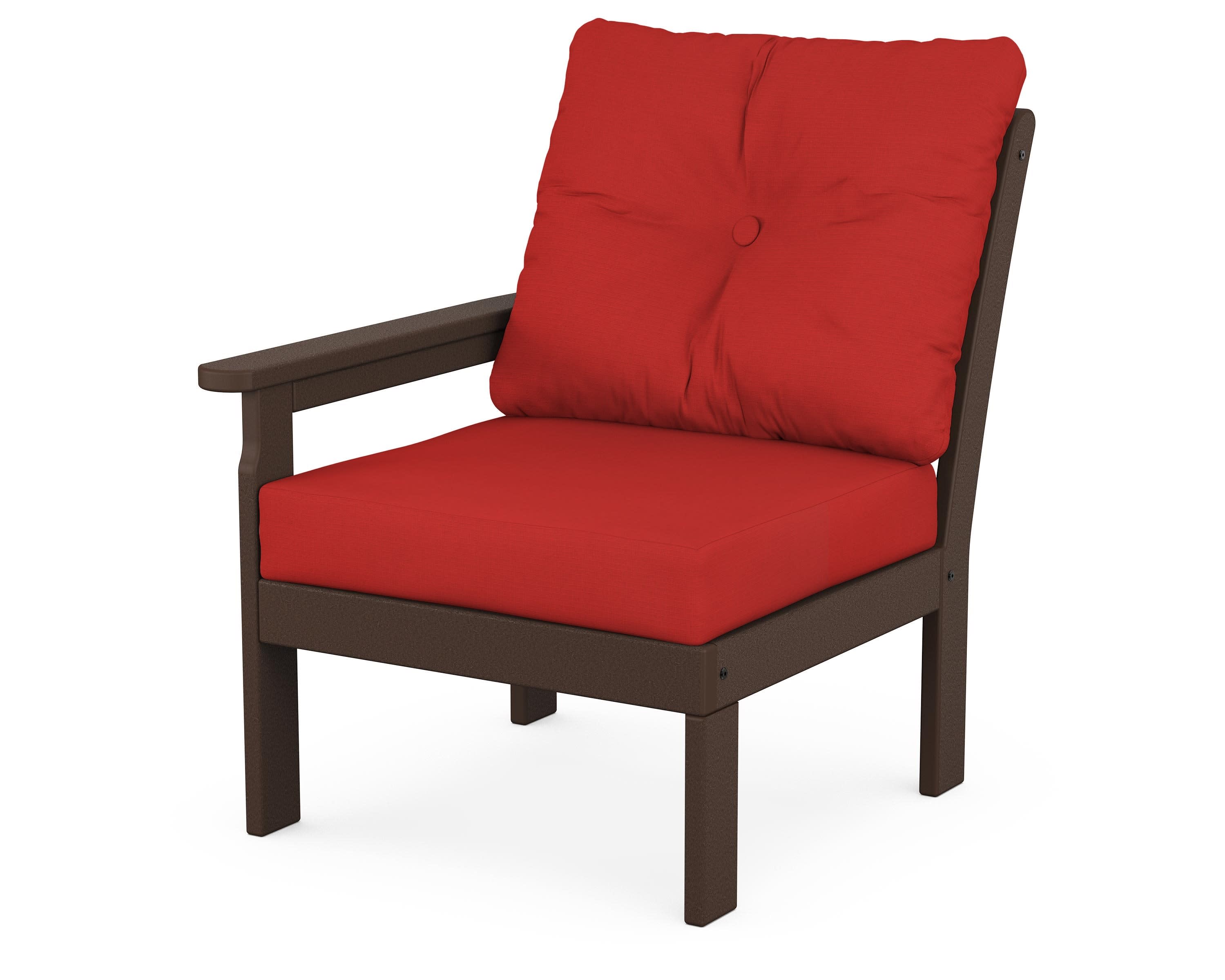 Vineyard Modular Left Arm Chair in Mahogany / Crimson Linen