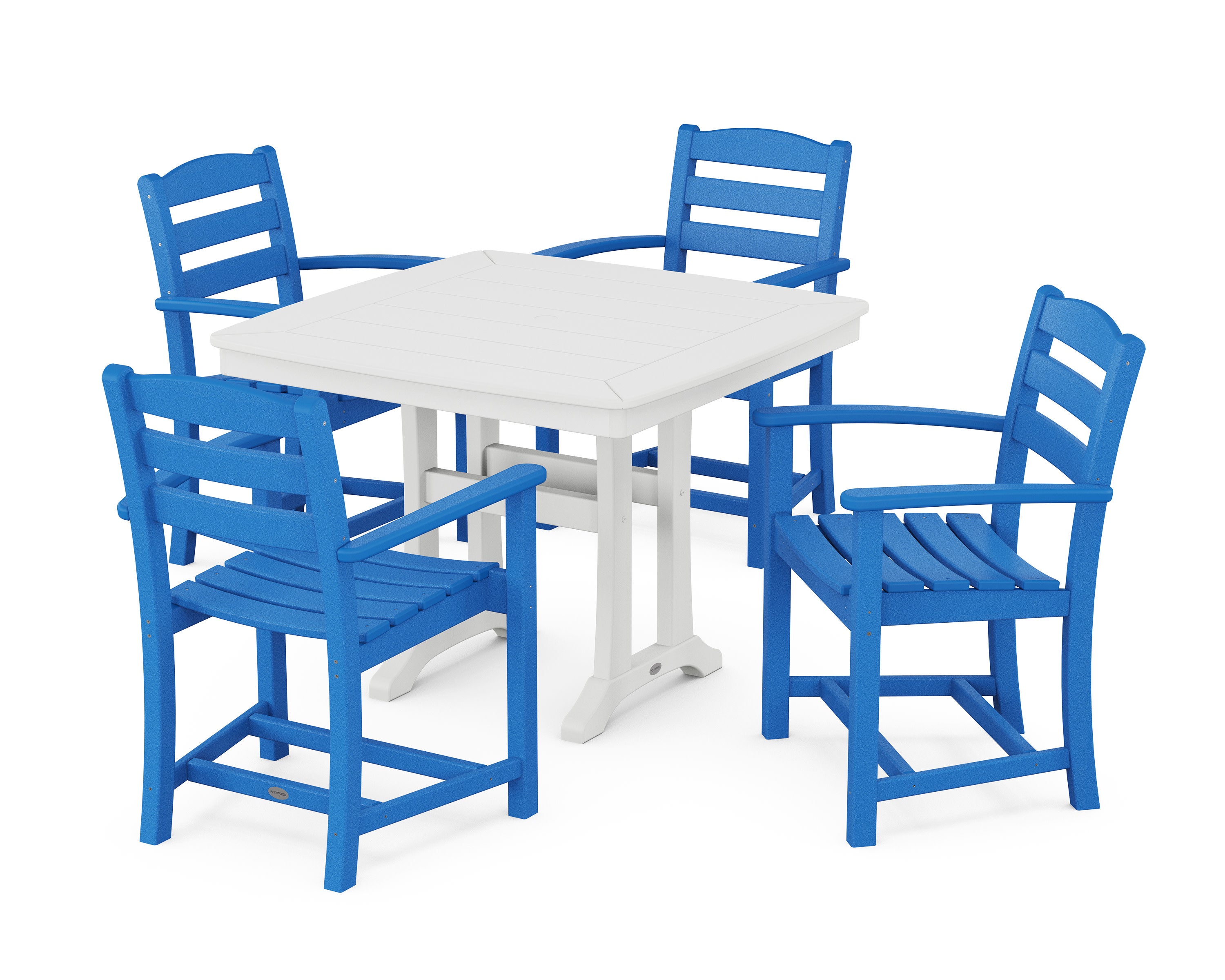 La Casa Caf 5-Piece Dining Set with Trestle Legs in Pacific Blue / White