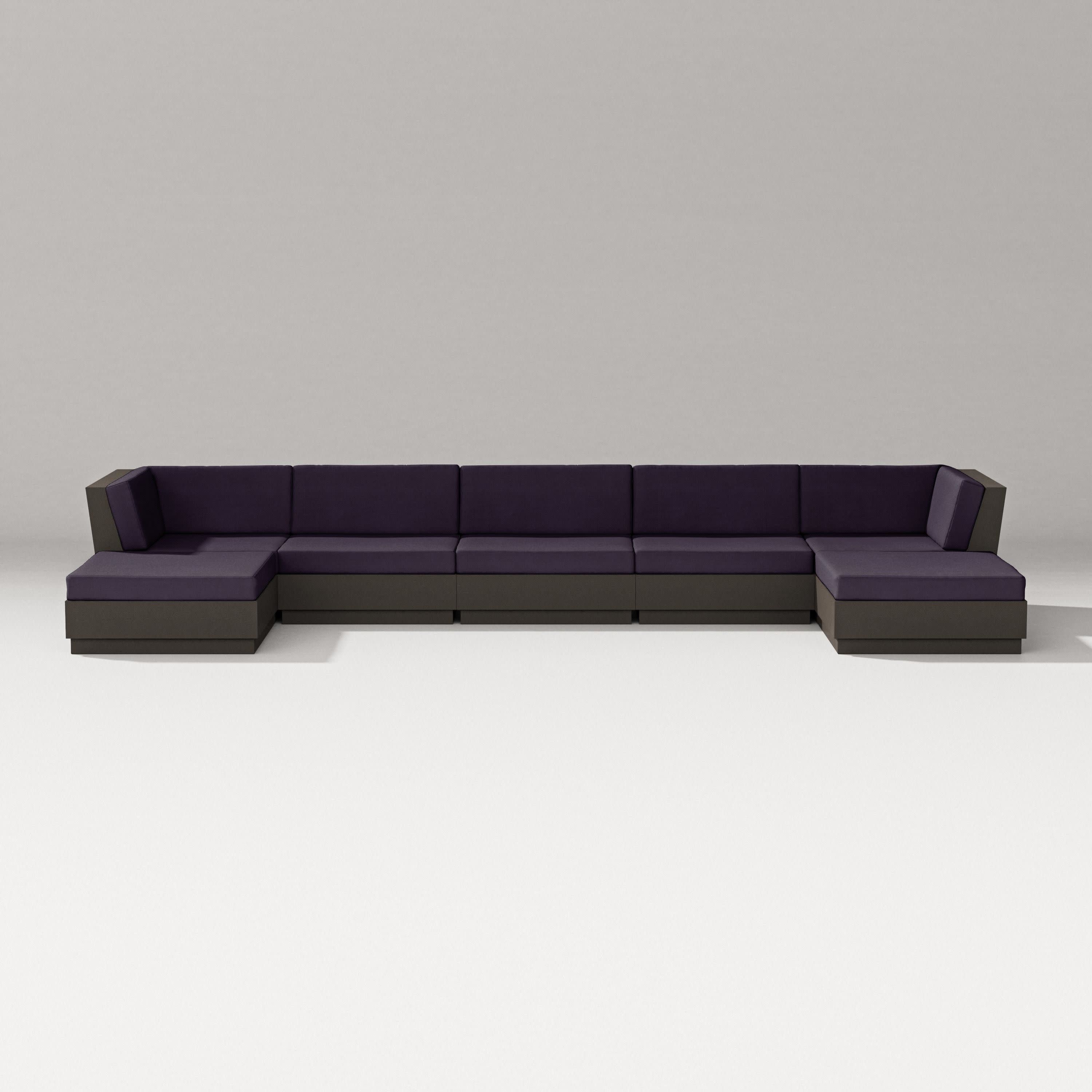Elevate 7-Piece Double Chaise Sectional in Vintage Coffee / Navy Linen