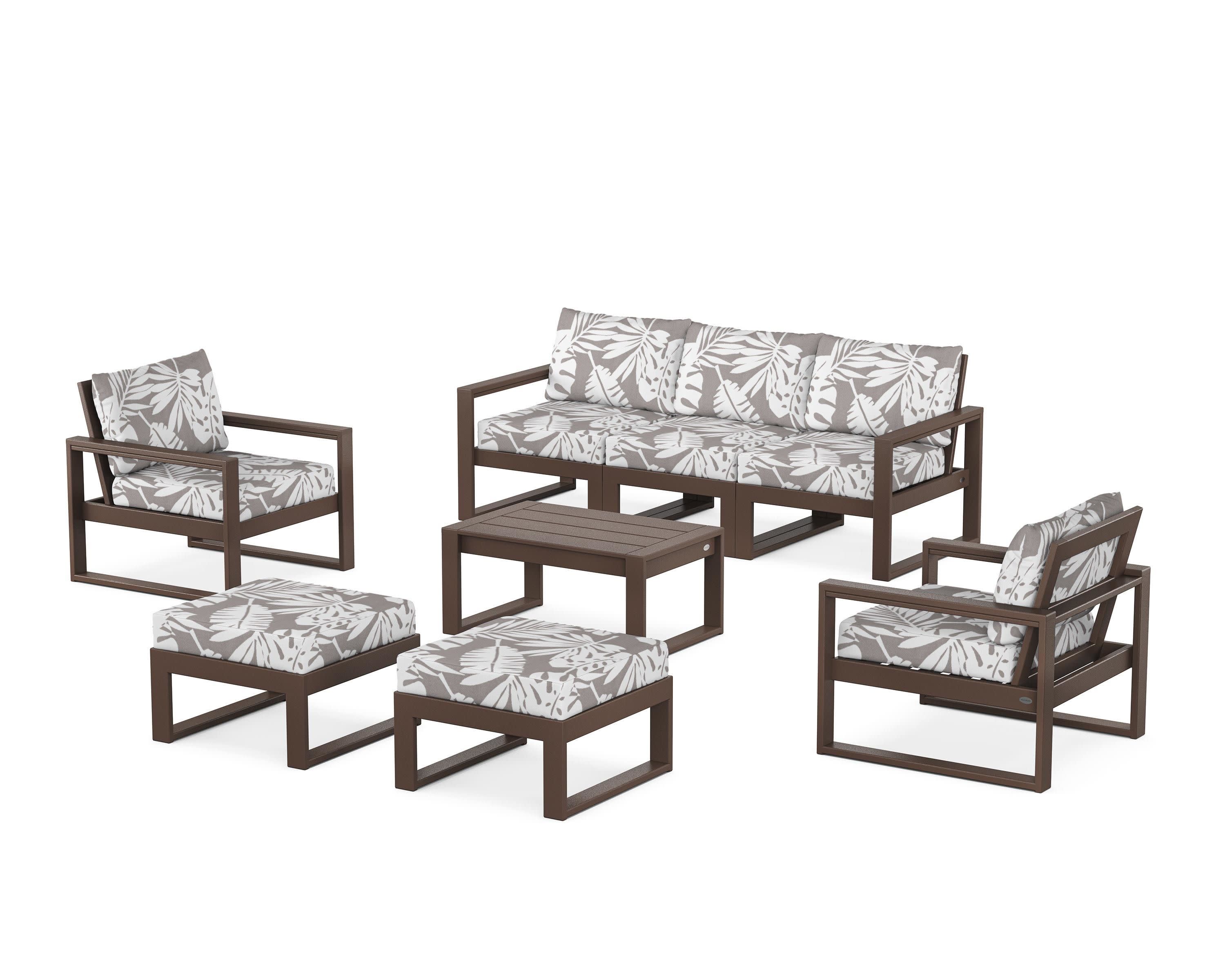 EDGE Sectional 8-Piece Lounge Sofa Set in Mahogany / Leaf Grey Mist