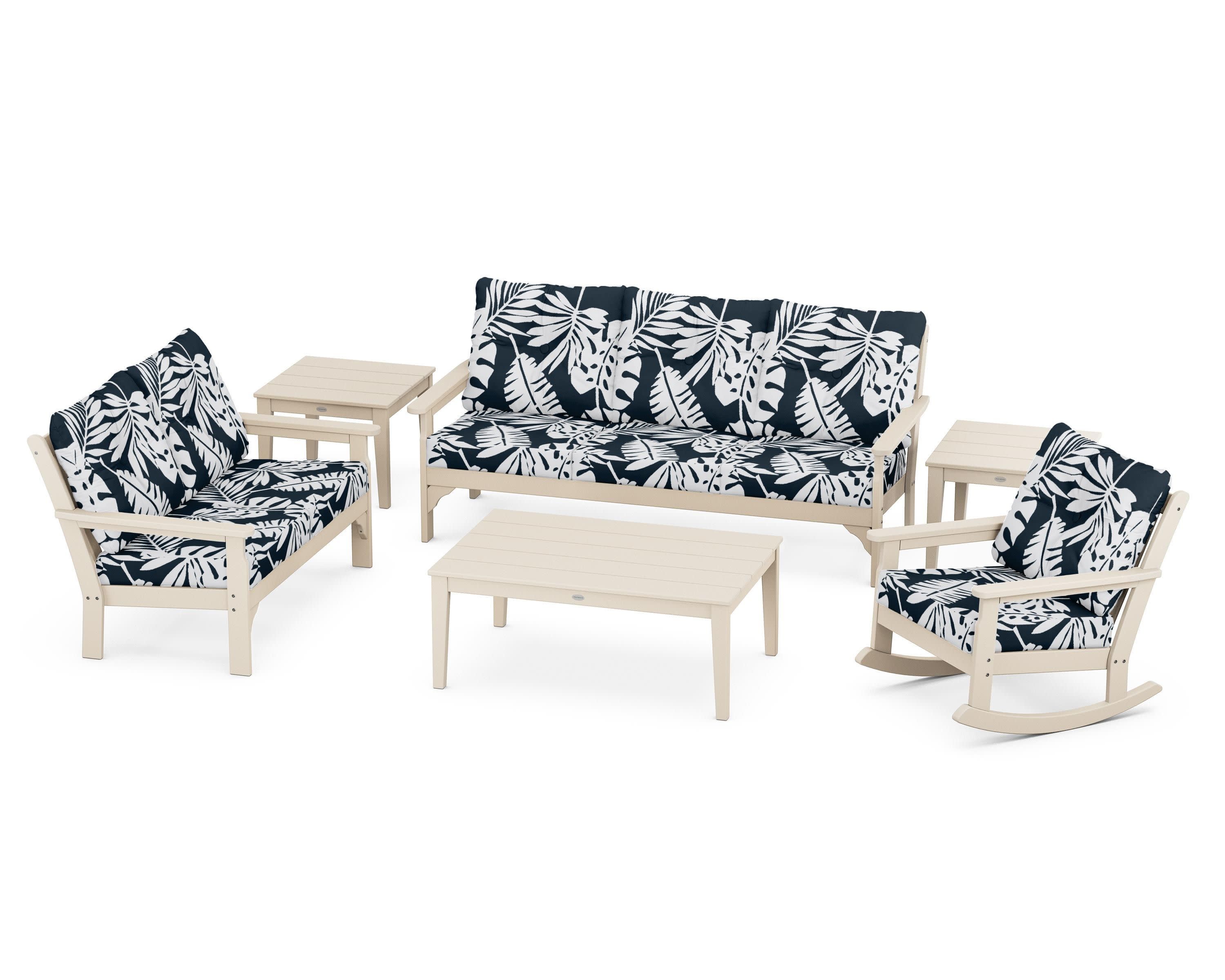 Vineyard 6-Piece Deep Seating Set in Sand / Leaf Marine Indigo