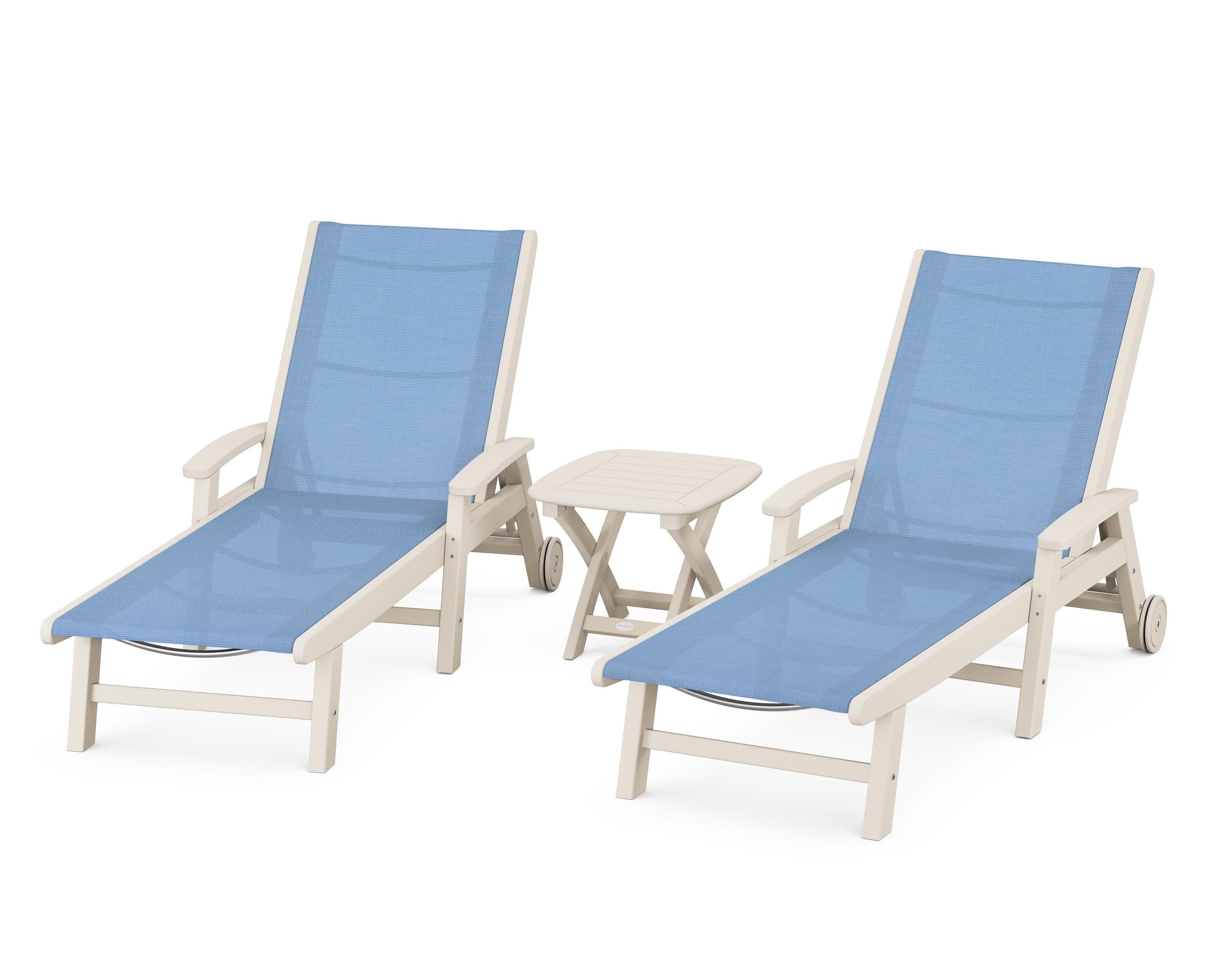 Coastal 3-Piece Wheeled Chaise Set in Sand / Poolside Sling