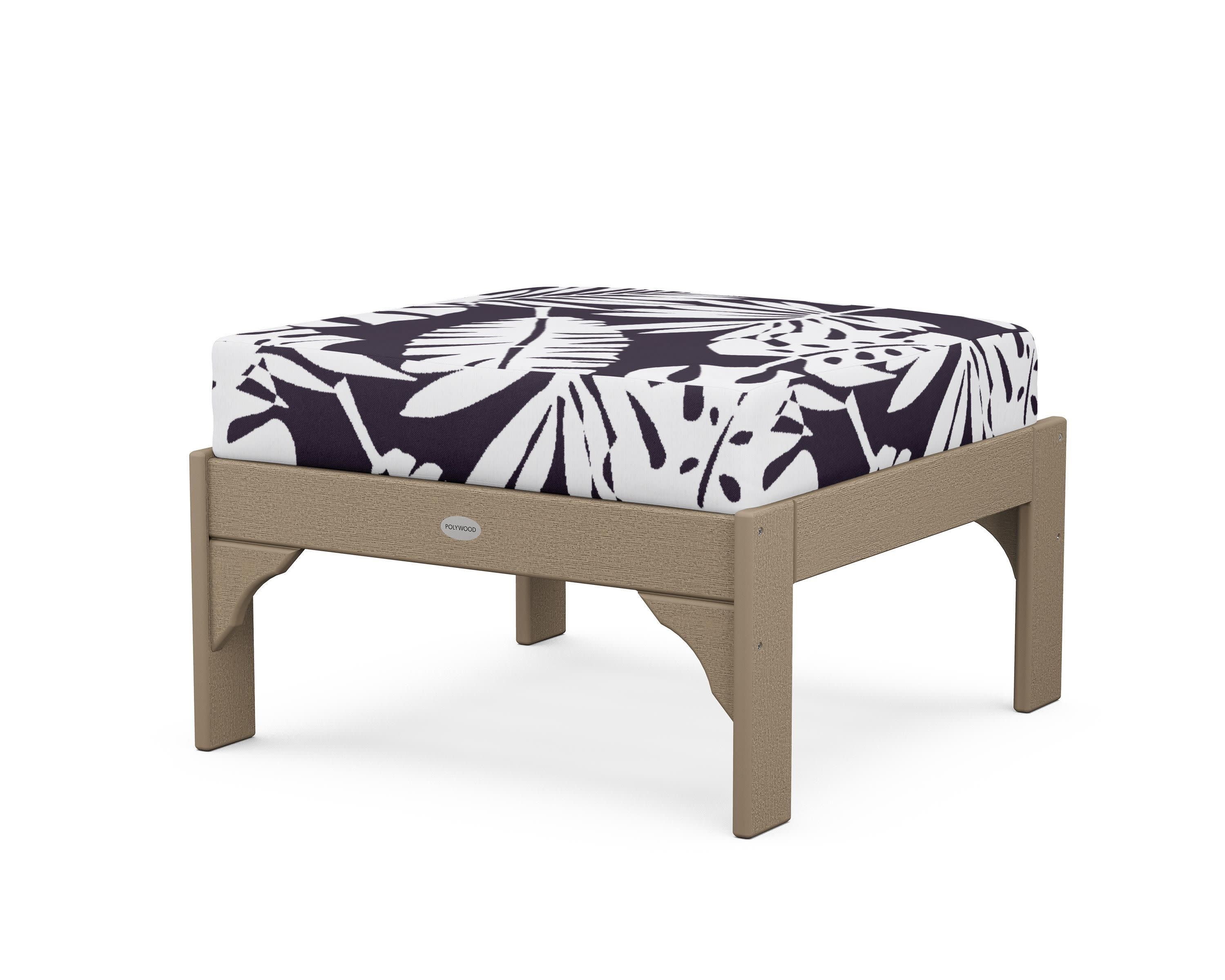 Vineyard Deep Seating Ottoman in Vintage Sahara / Leaf Navy