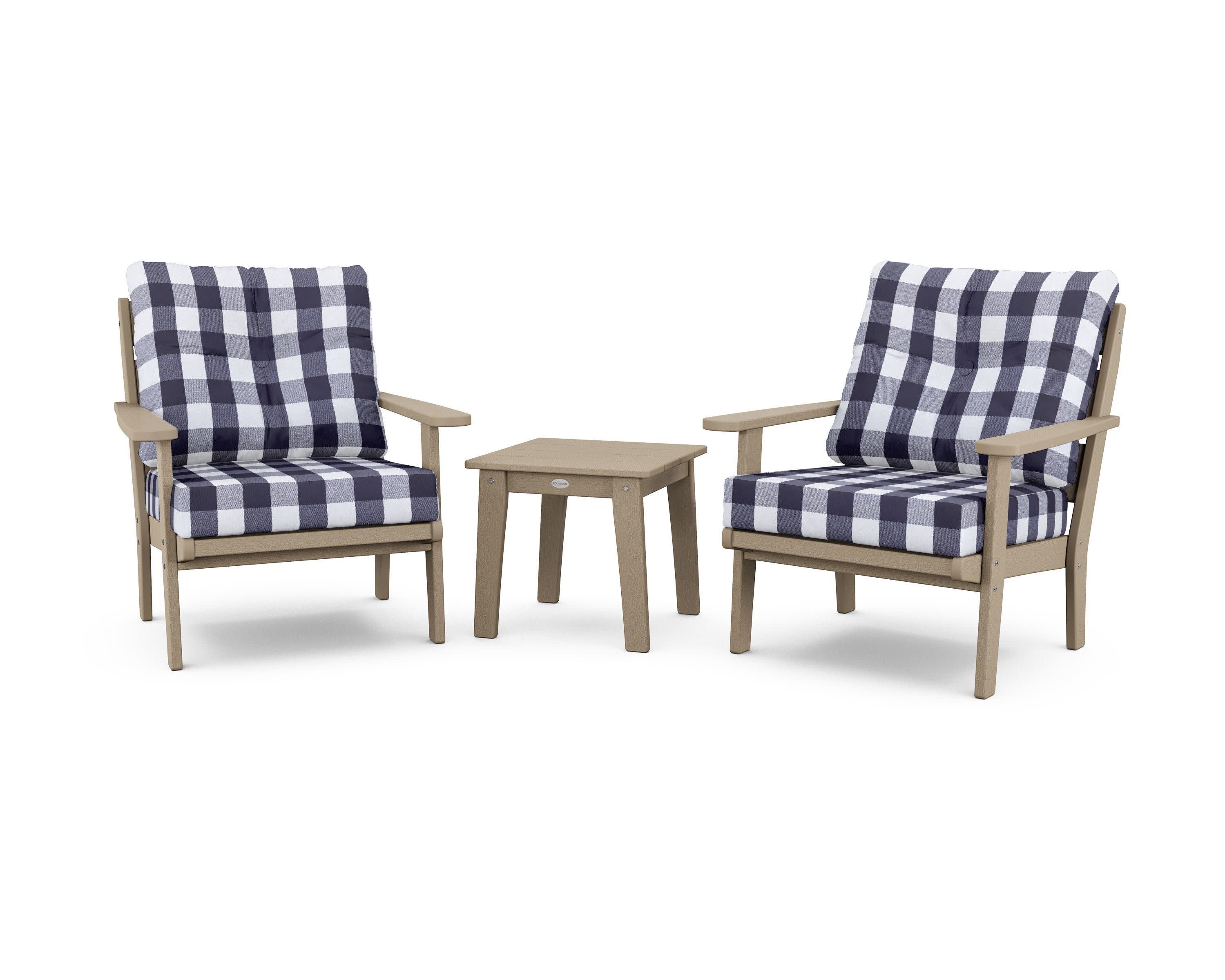 Lakeside 3-Piece Deep Seating Chair Set in Vintage Sahara / Buffalo Plaid Navy