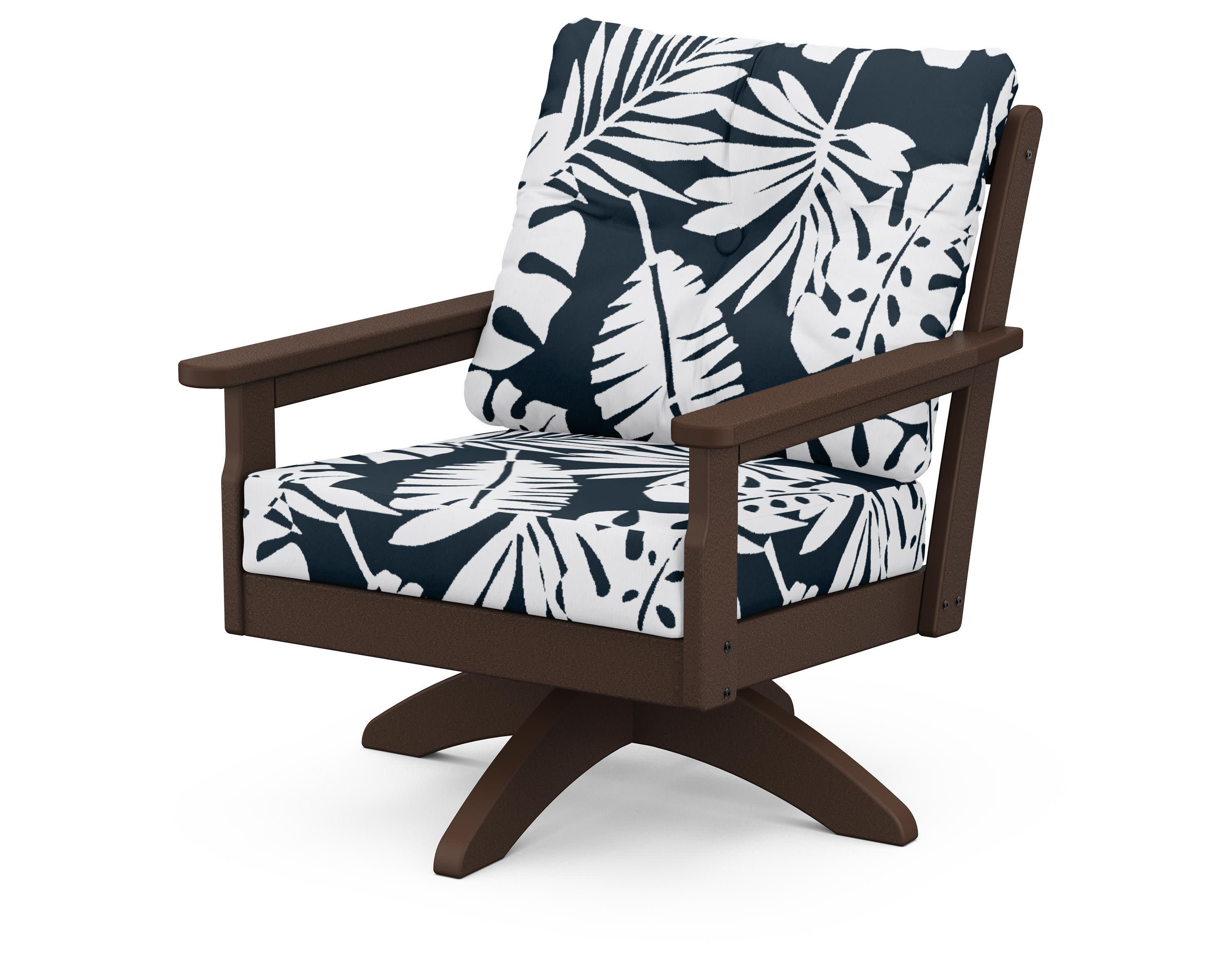 Vineyard Deep Seating Swivel Chair in Mahogany / Leaf Marine Indigo