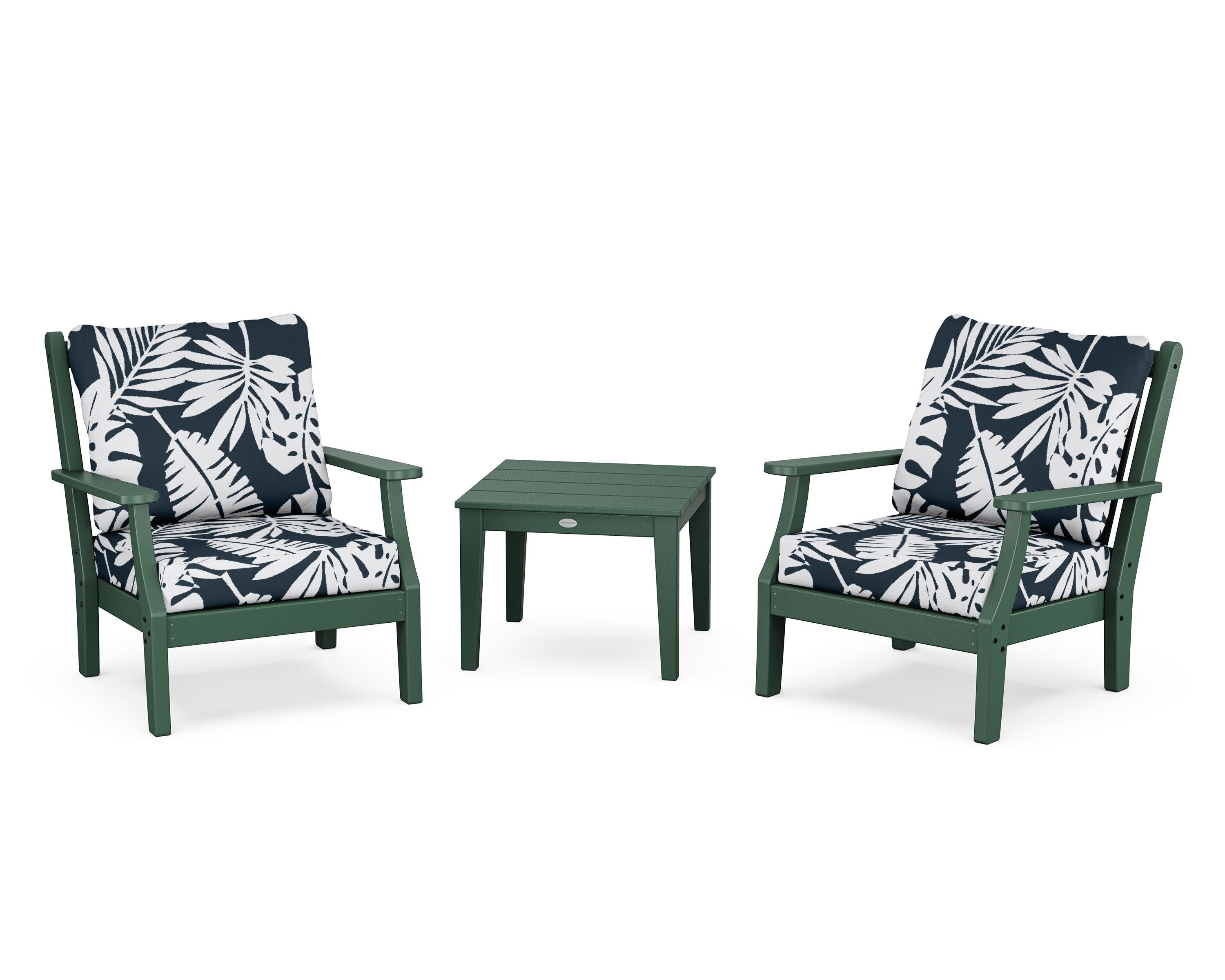 Wovendale 3-Piece Deep Seating Set in Green / Leaf Marine Indigo