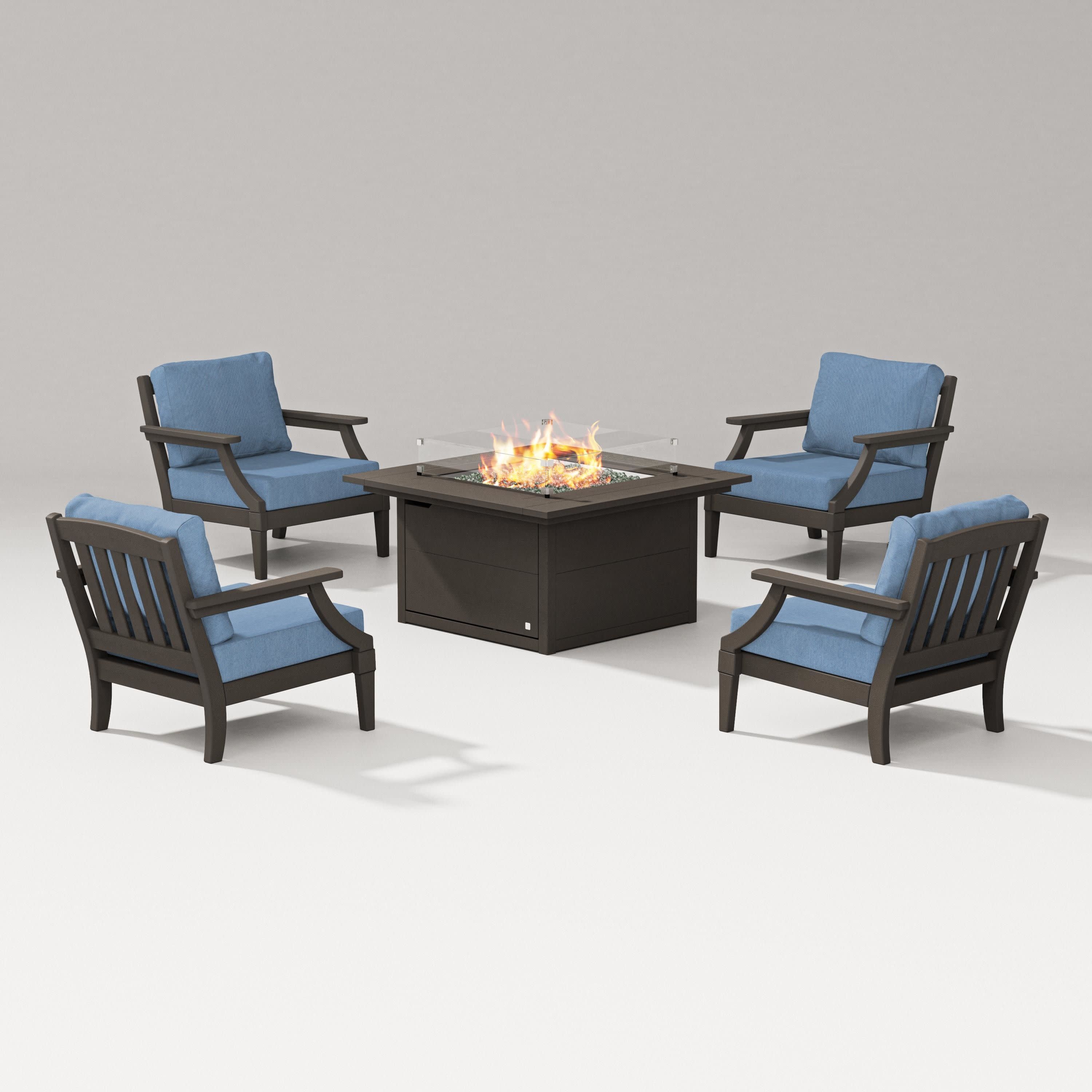 Estate 5-Piece Lounge Fire Table Set in Vintage Coffee / Sky Blue