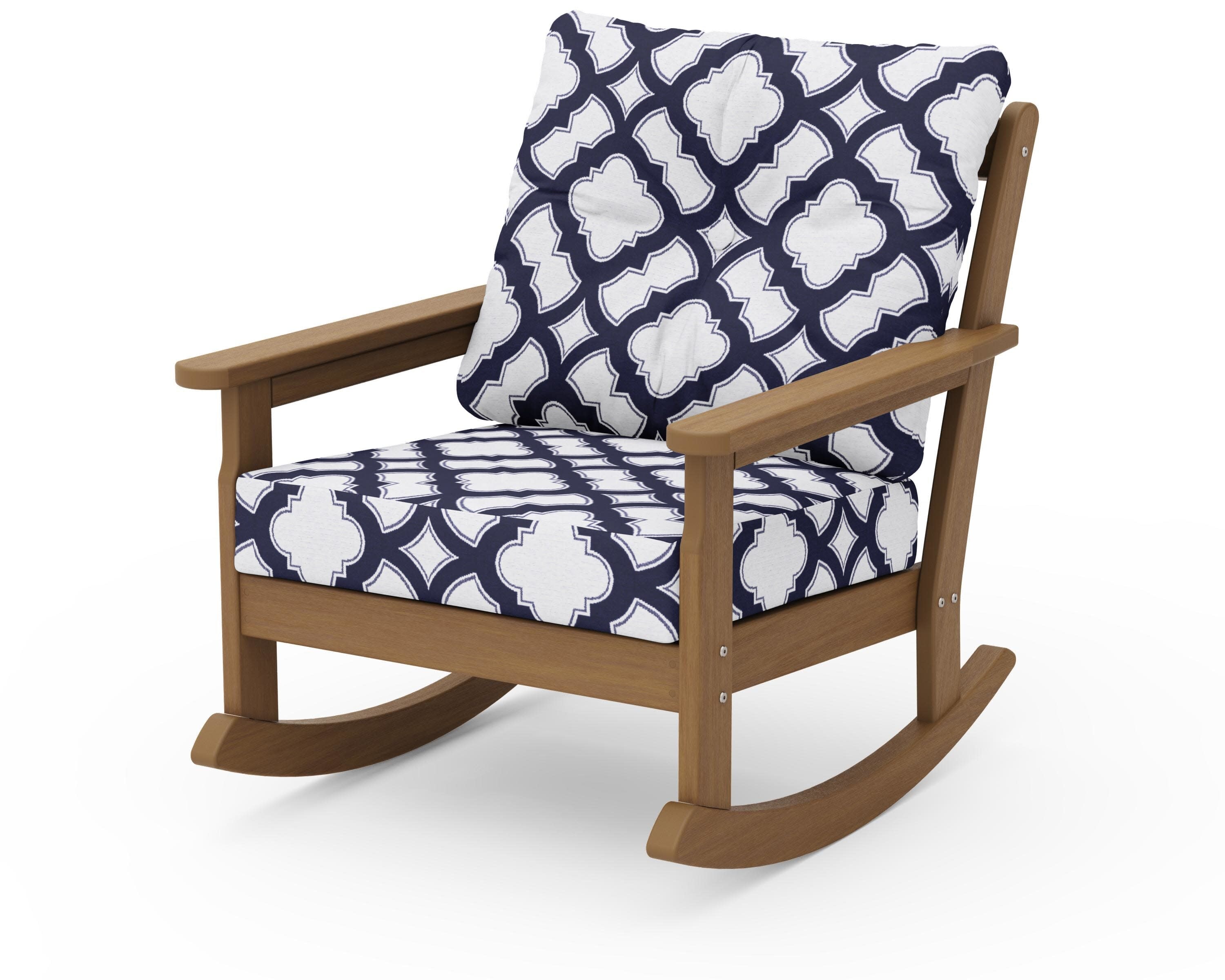 Vineyard Deep Seating Rocking Chair in Natural / Trellis Navy