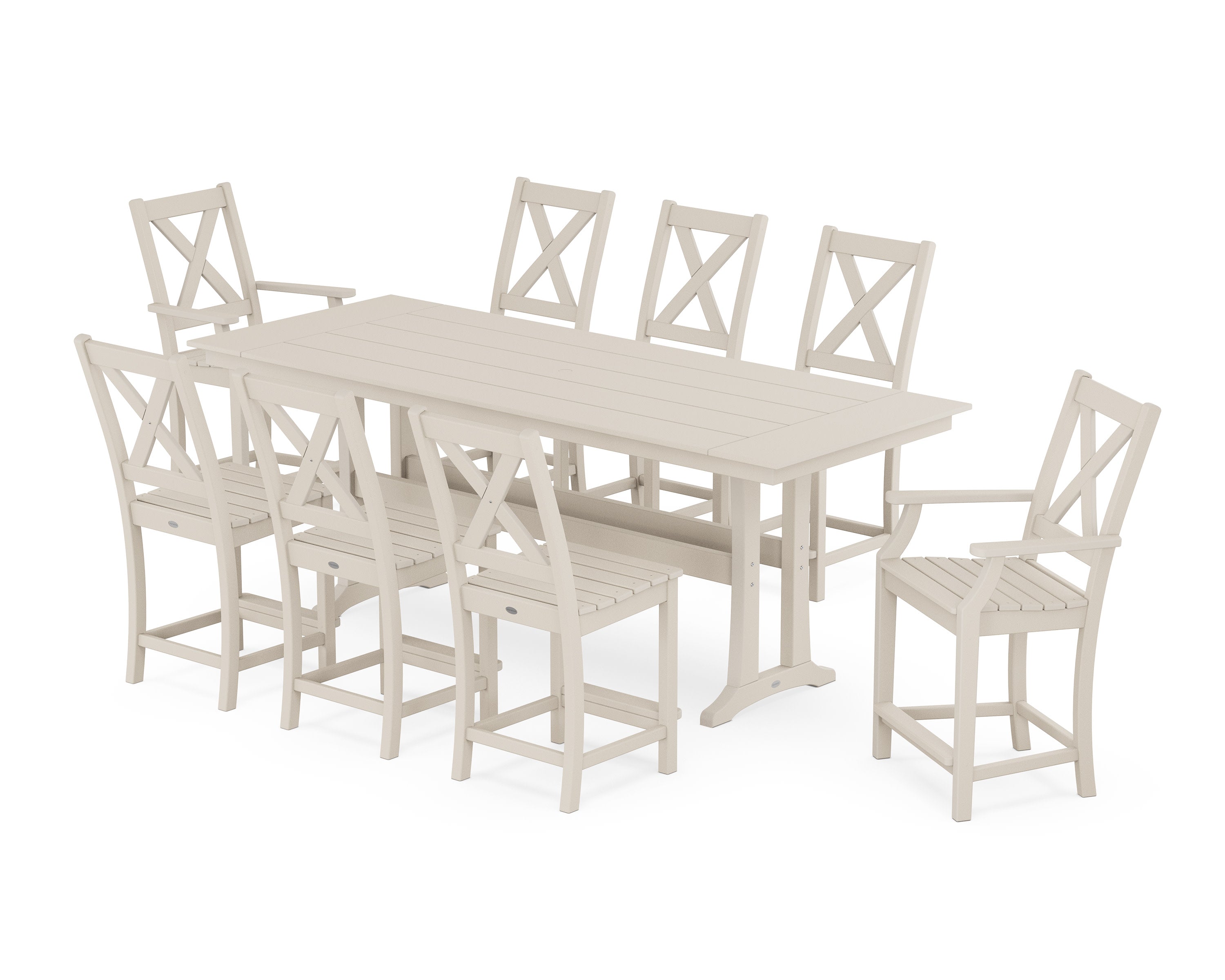 Braxton 9-Piece Farmhouse Counter Set with Trestle Legs in Sand