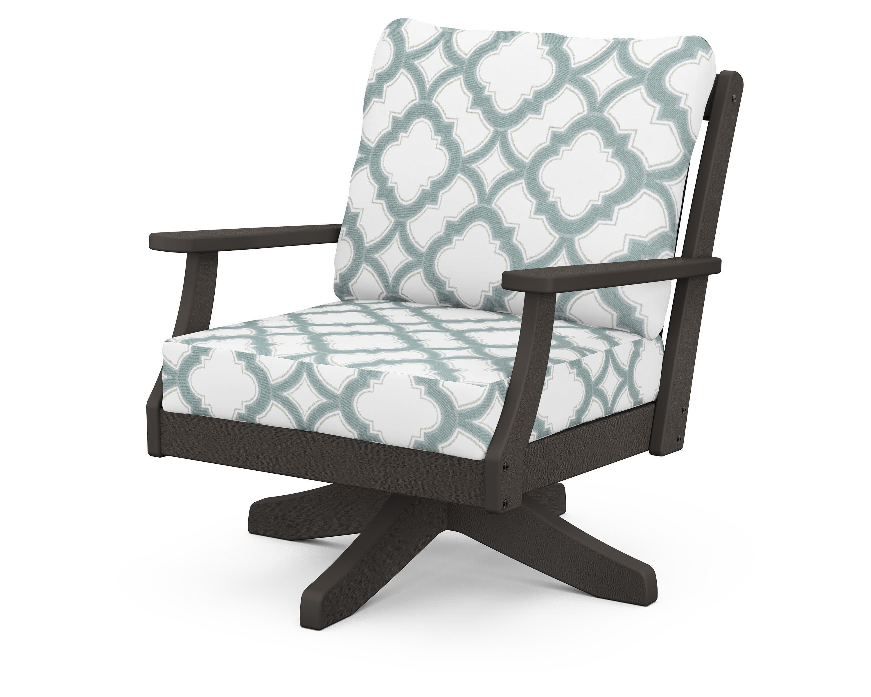 Braxton Deep Seating Swivel Chair in Vintage Coffee / Trellis Glacier Spa