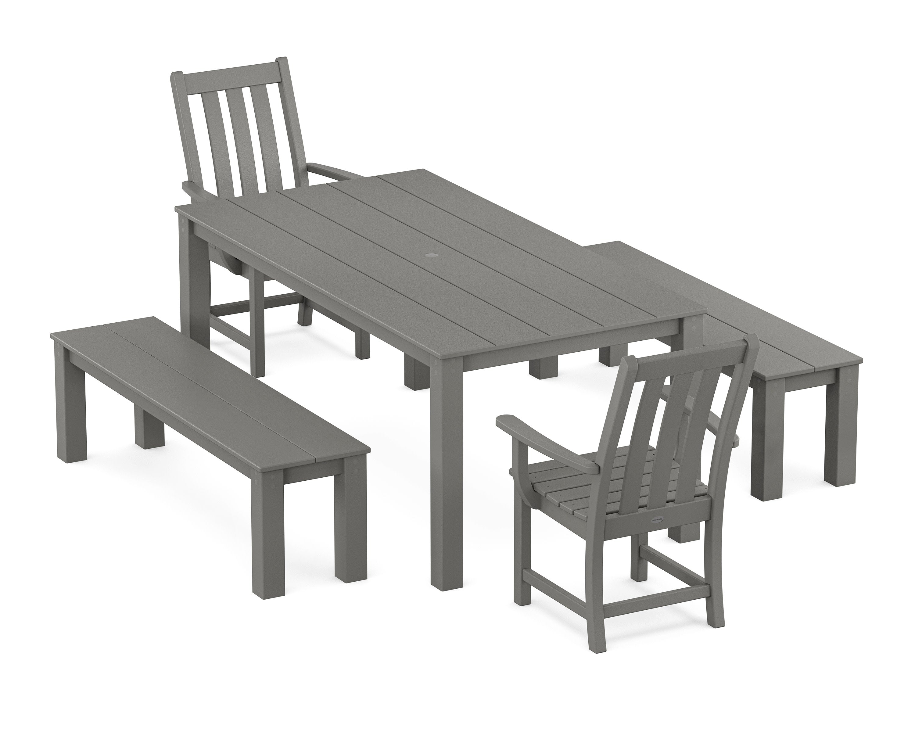 Vineyard 5-Piece Parsons Dining Set with Benches in Slate Grey