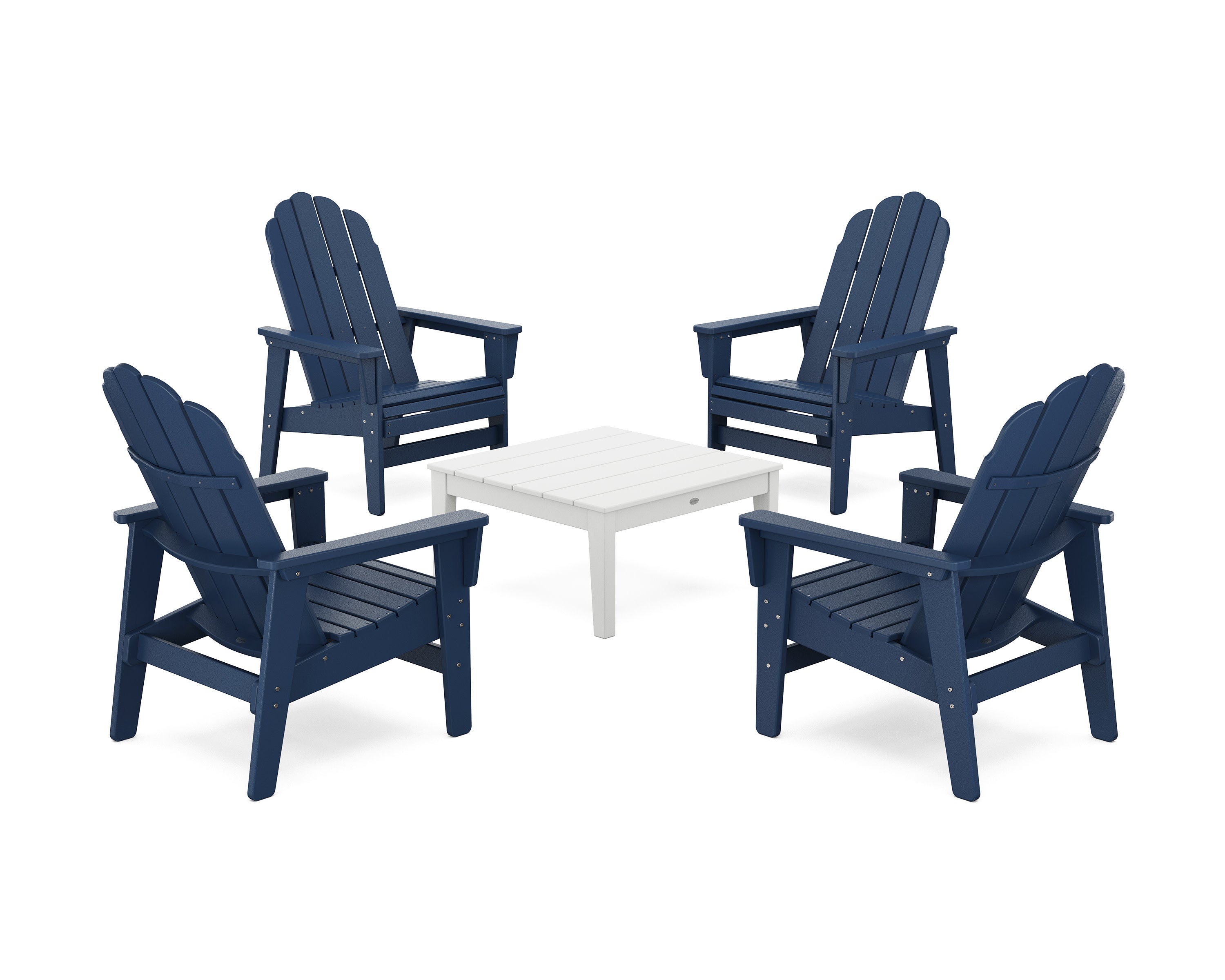 5-Piece Vineyard Grand Upright Adirondack Chair Conversation Group in Navy / White