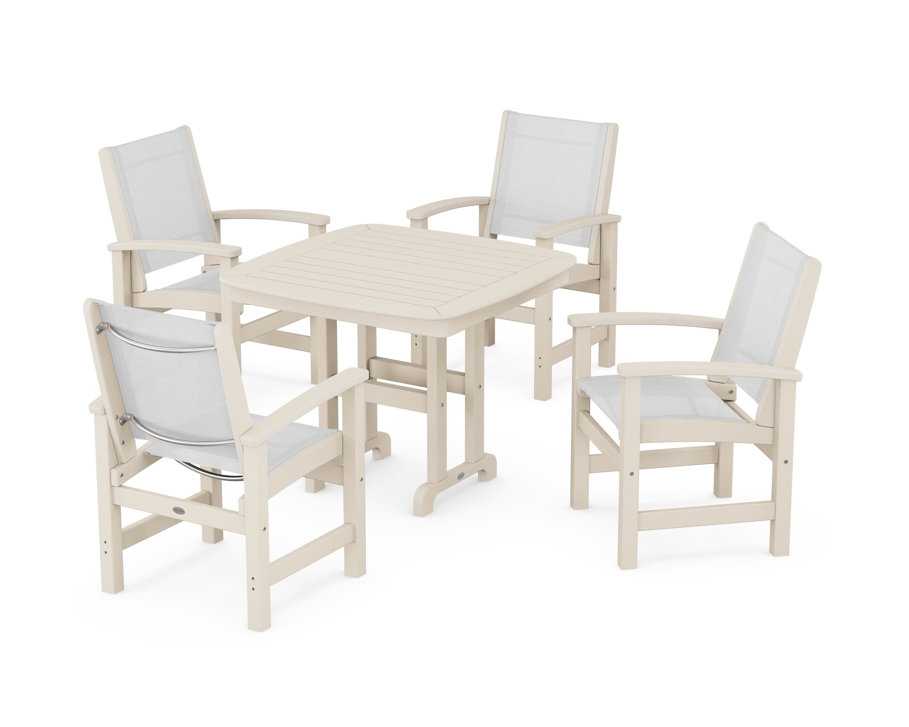 Coastal 5-Piece Dining Set in Sand / White Sling