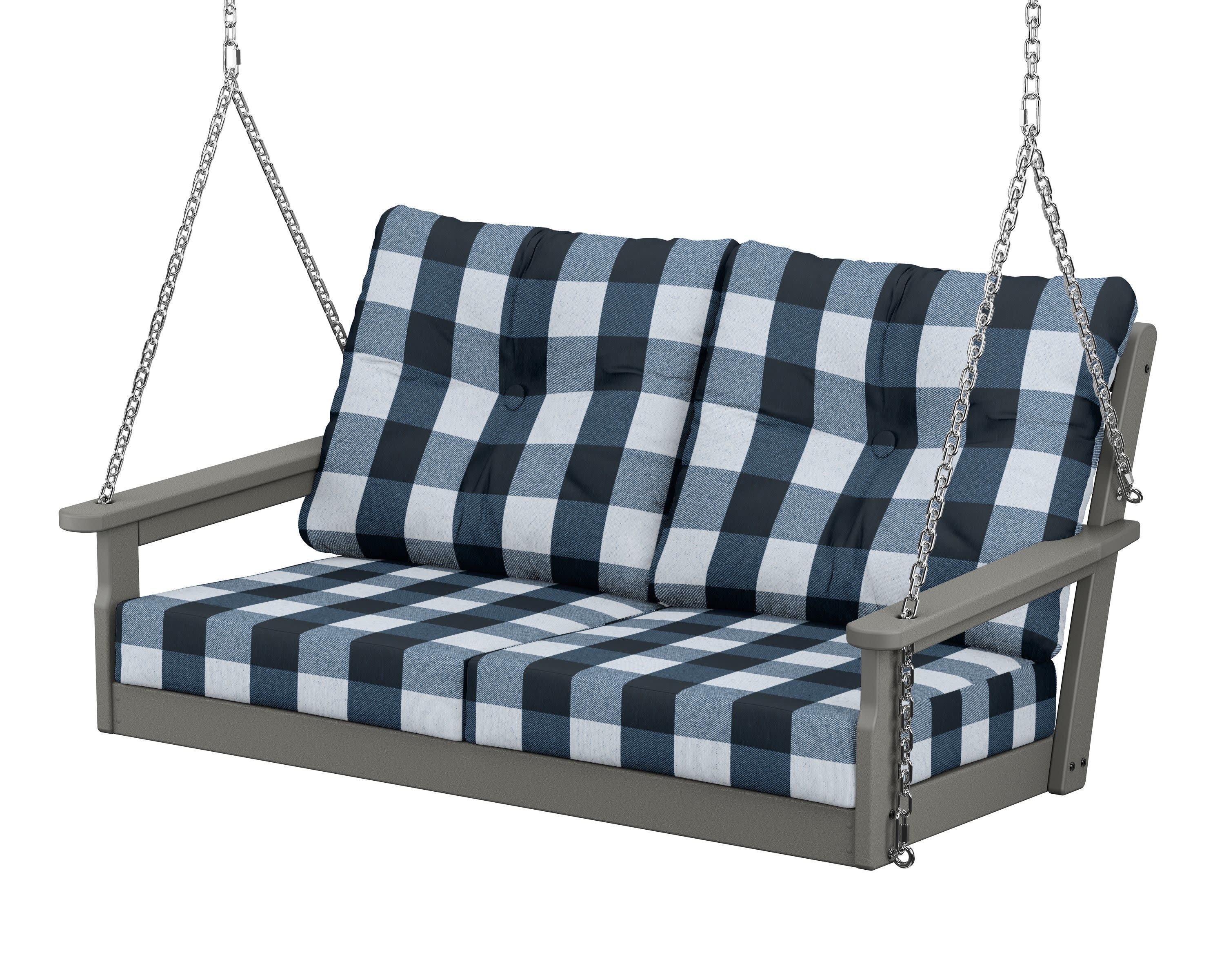 Vineyard Deep Seating Swing in Slate Grey / Buffalo Plaid Marine Indigo