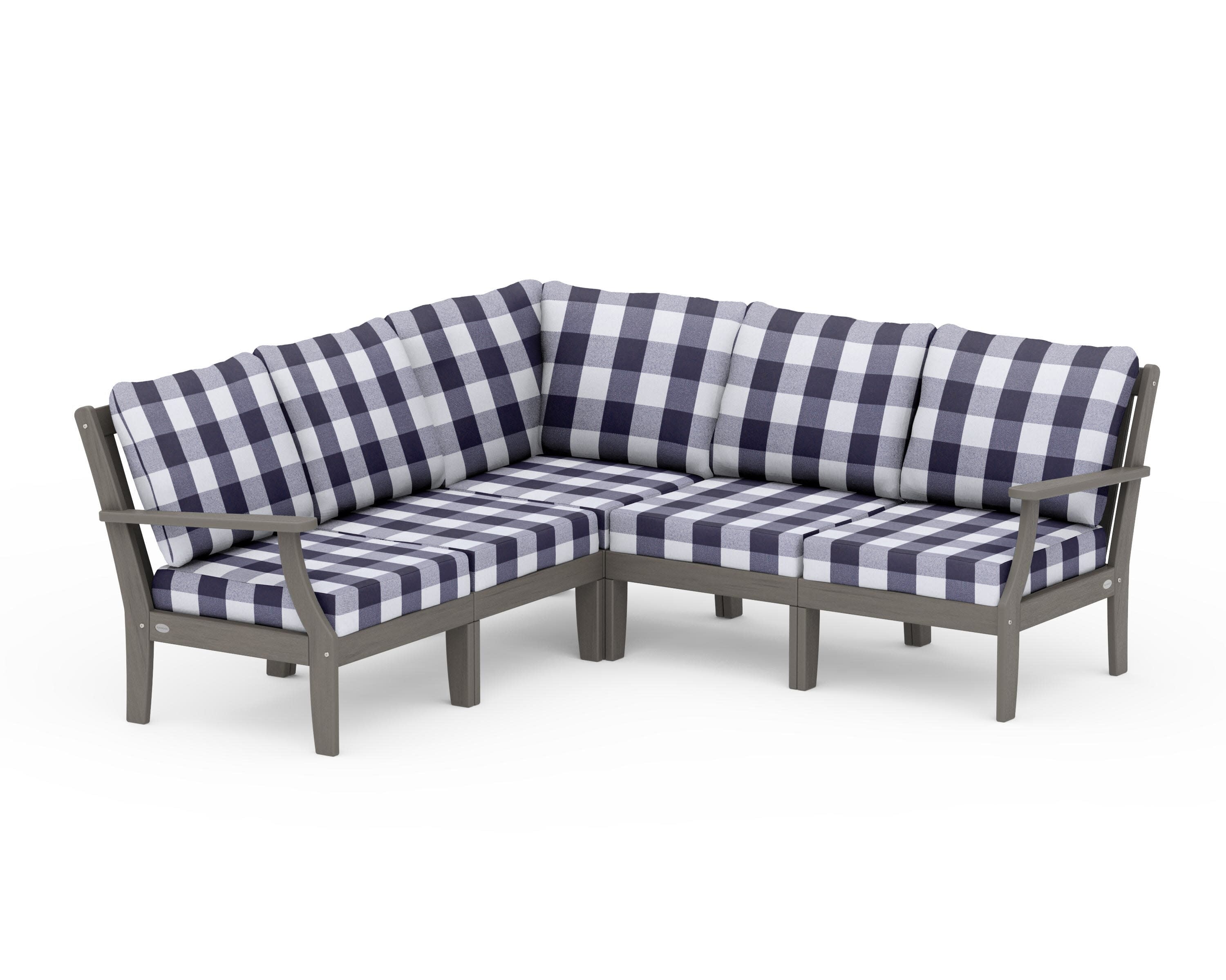 Braxton Modular 5-Piece Deep Seating Set in Driftwood / Buffalo Plaid Navy