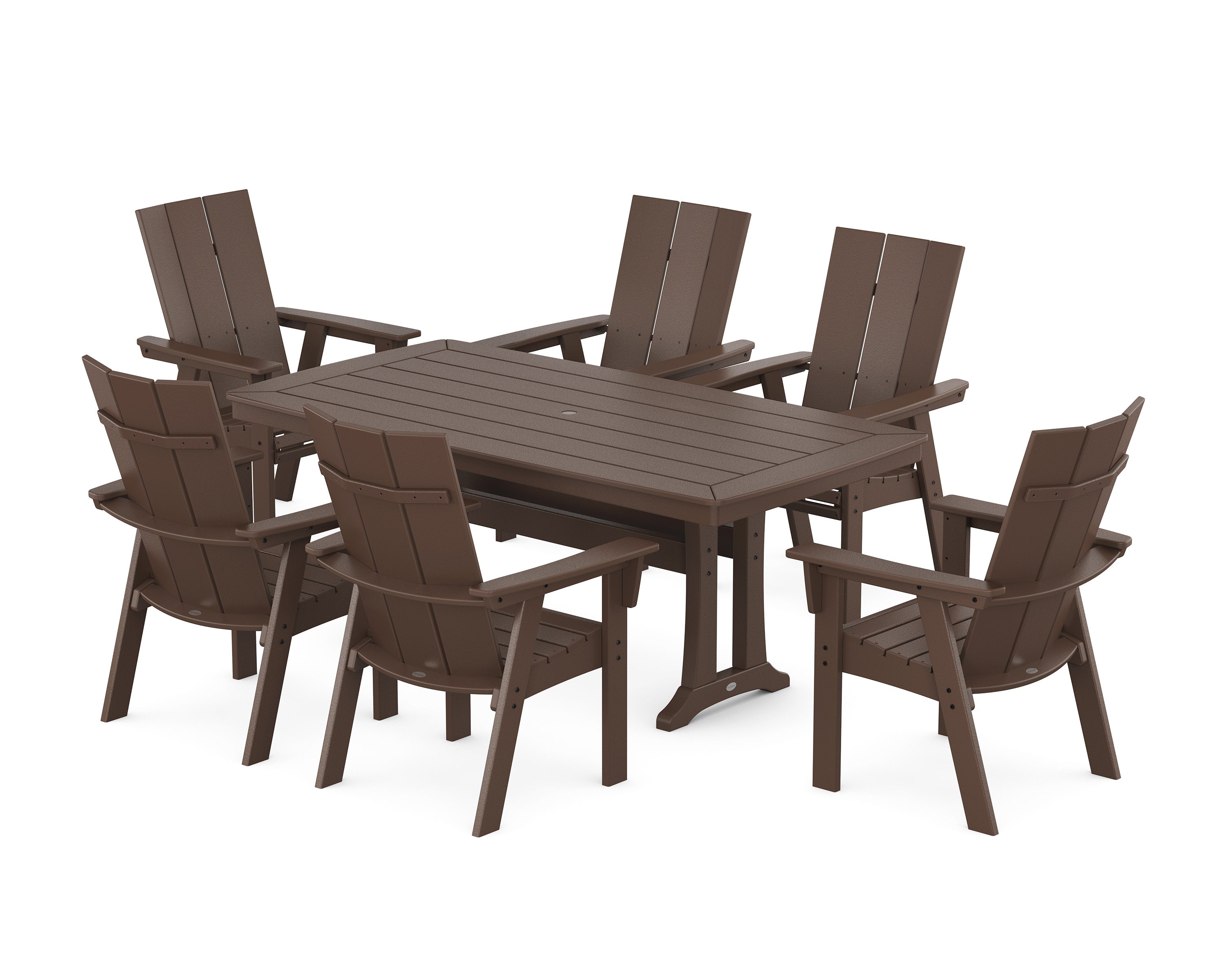 Modern Curveback Adirondack 7-Piece Dining Set with Trestle Legs in Mahogany