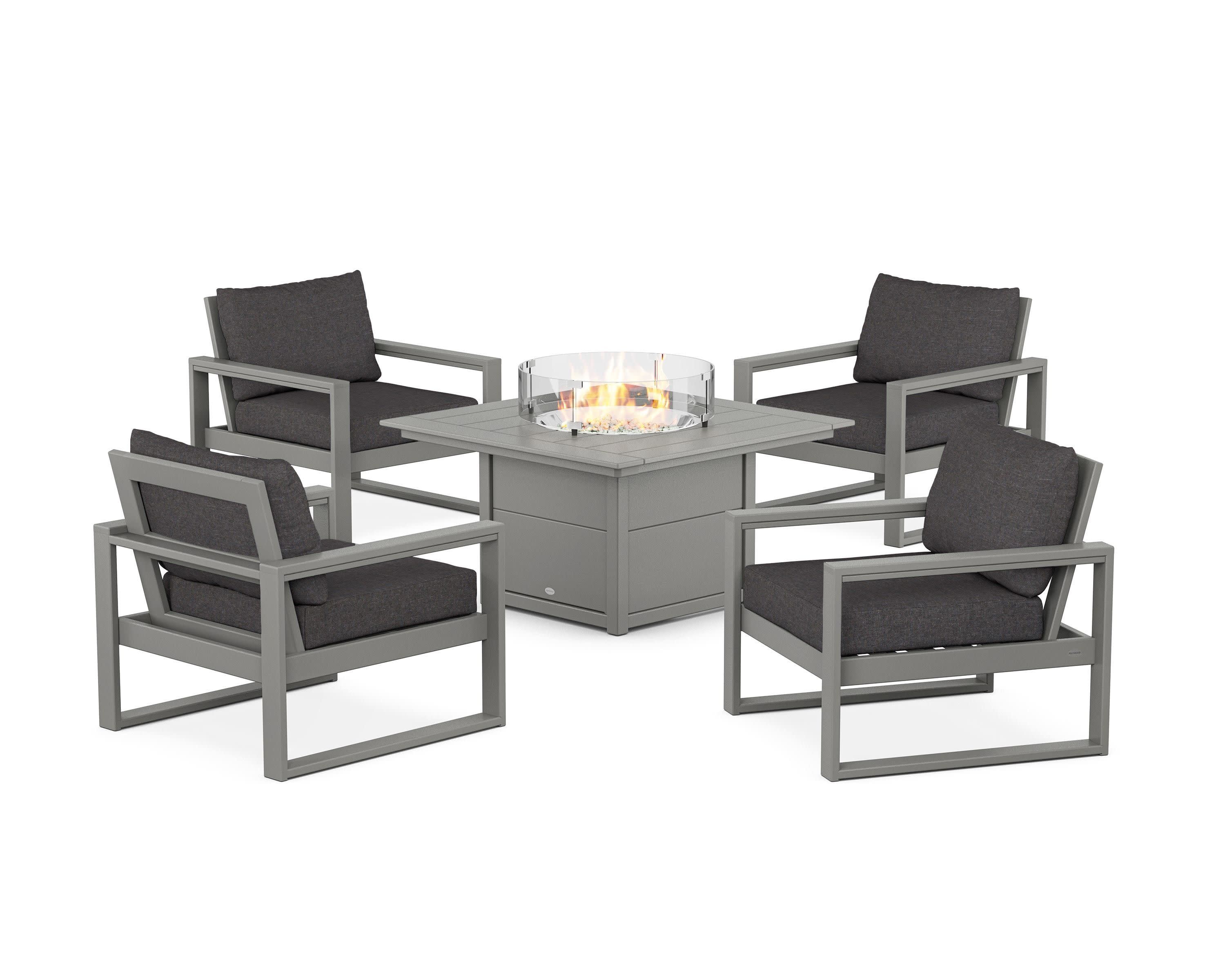 EDGE Sectional 5-Piece Deep Seating Set with Fire Pit Table in Slate Grey / Ash Charcoal
